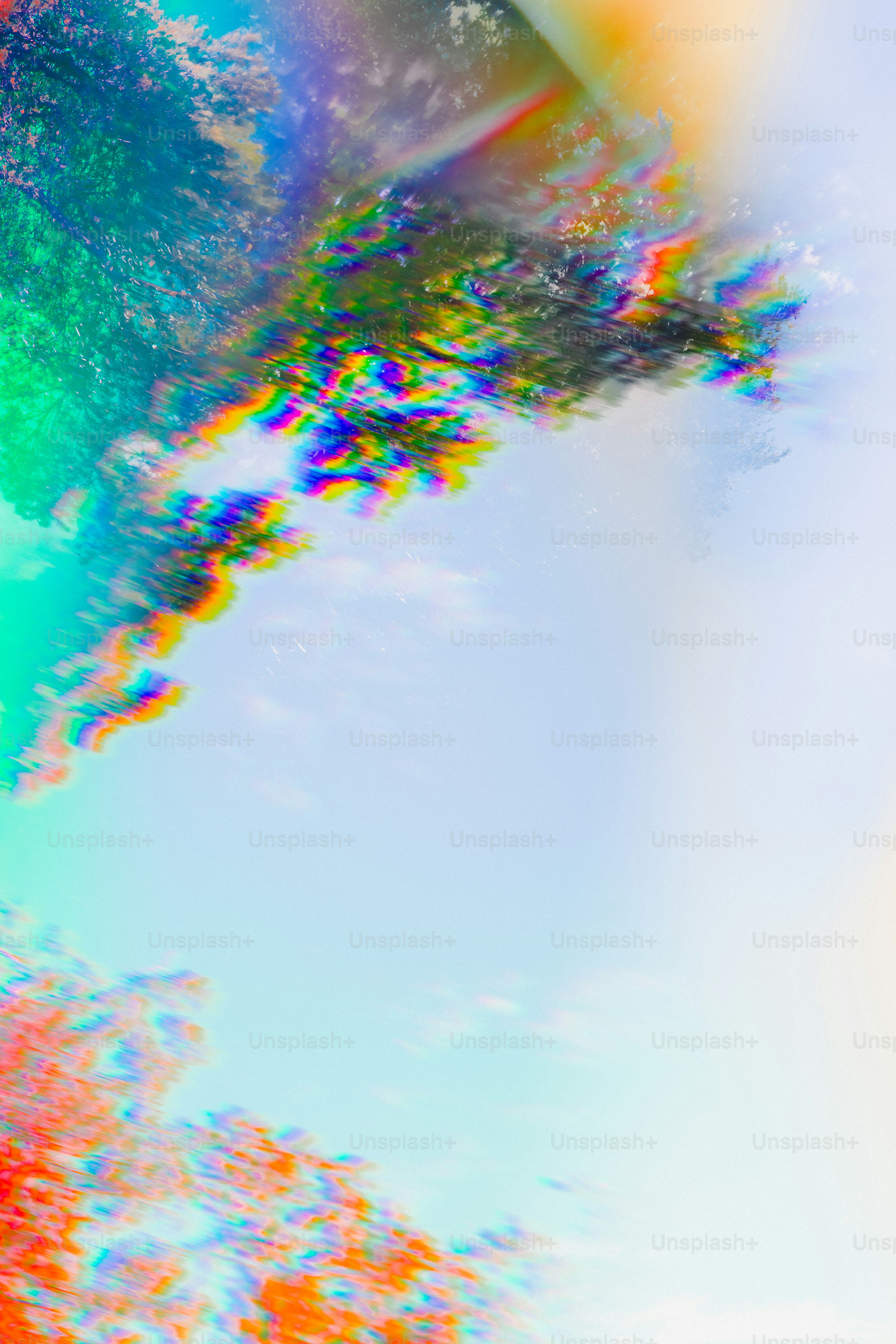 Abstract colorful glitch effect on sky and clouds