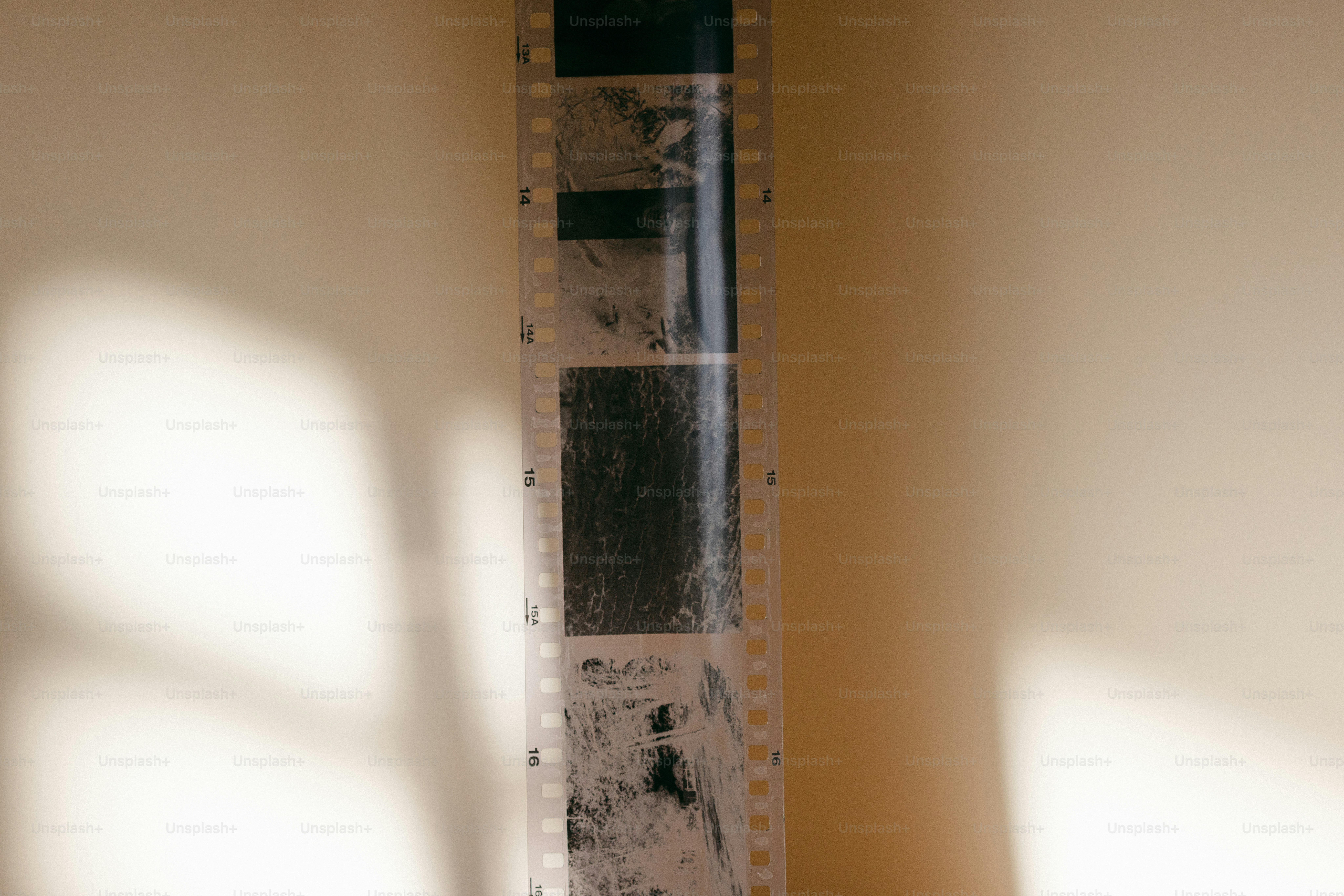 Close-up of vintage film strip with shadows