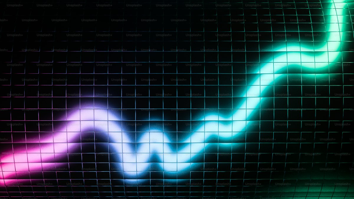 Glowing neon line graph on a grid background