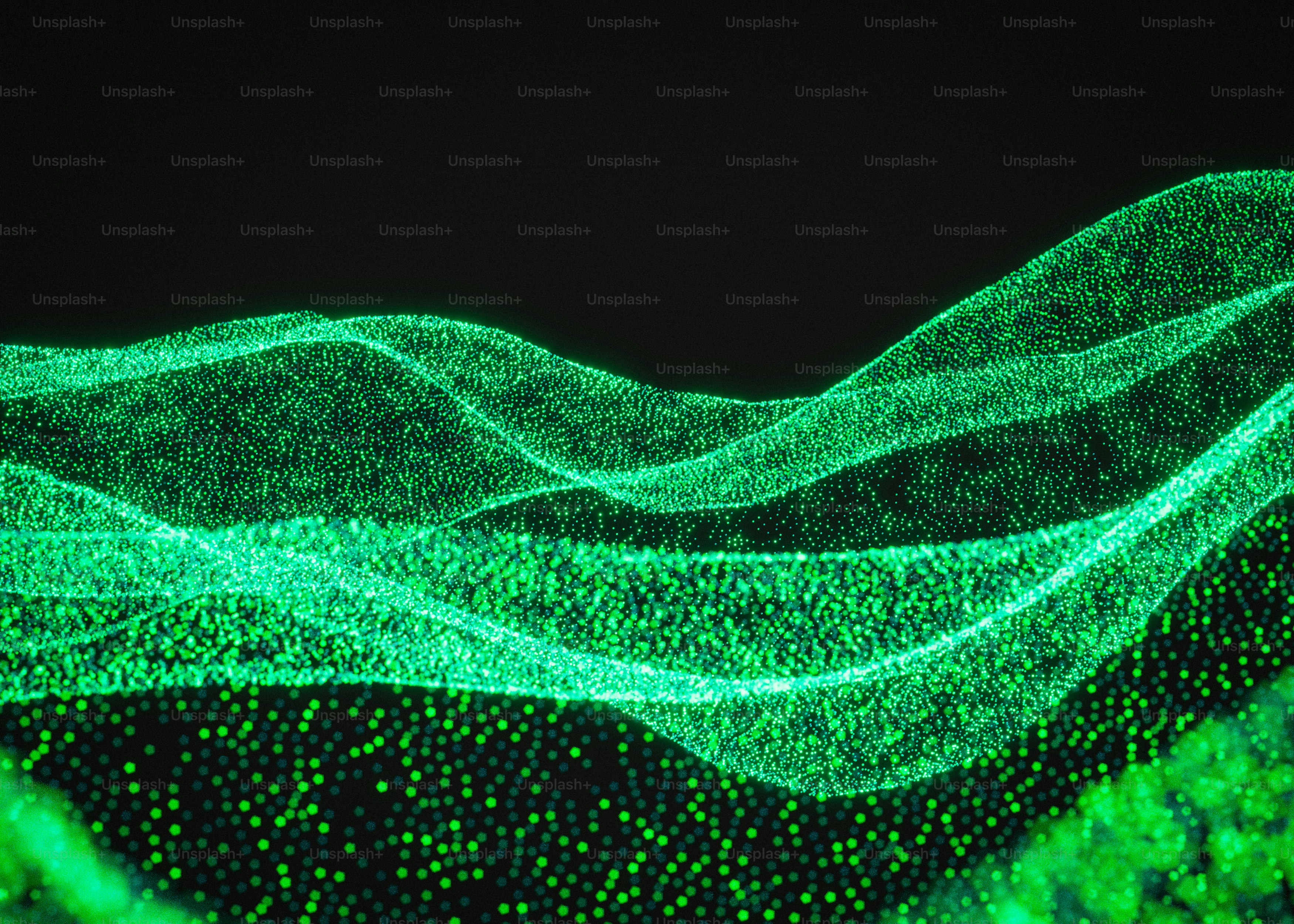 Abstract blue wave with glowing particles on black. photo – Technology ...
