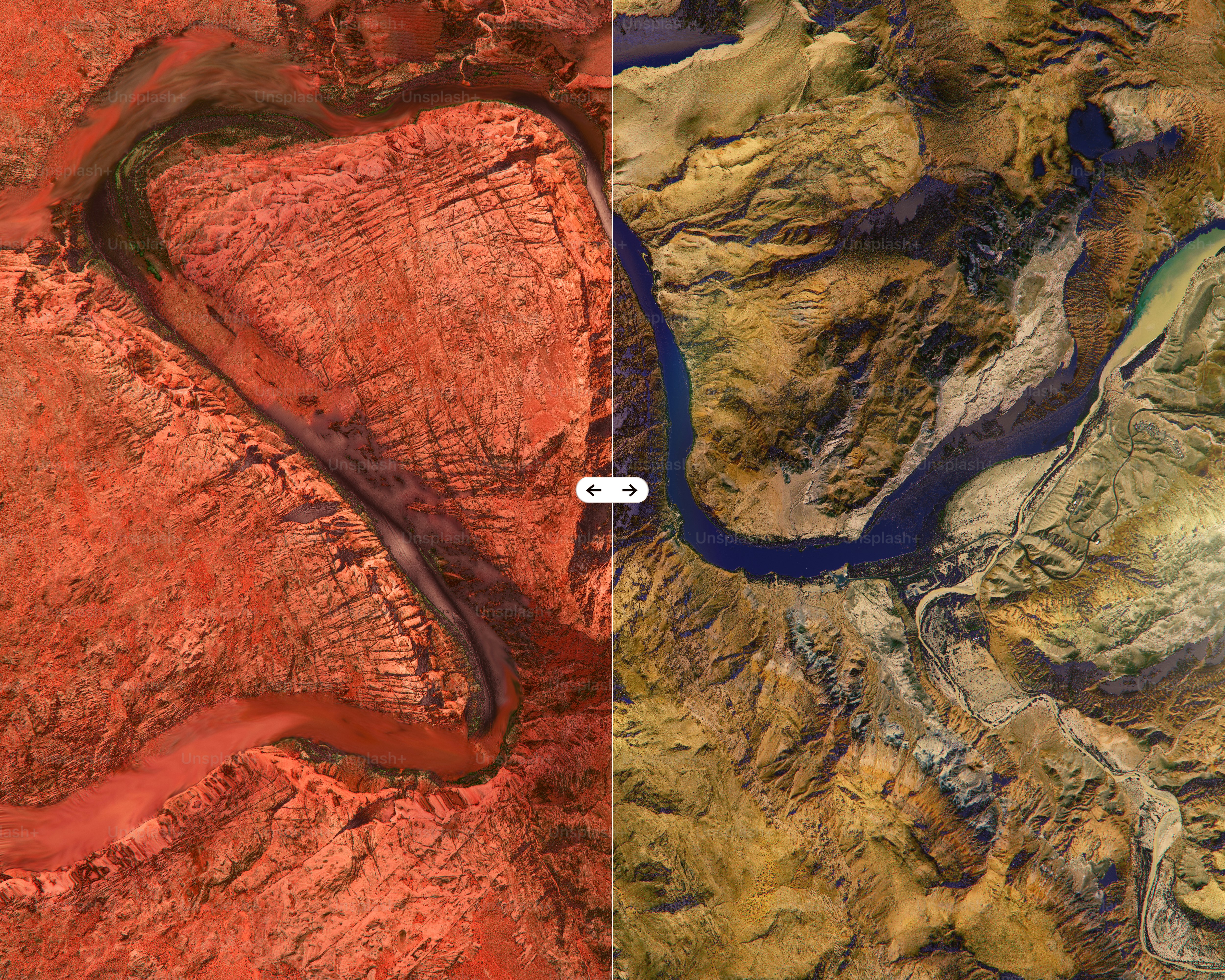 Vue aérienne d’une rivière sinueuse à travers un paysage aride