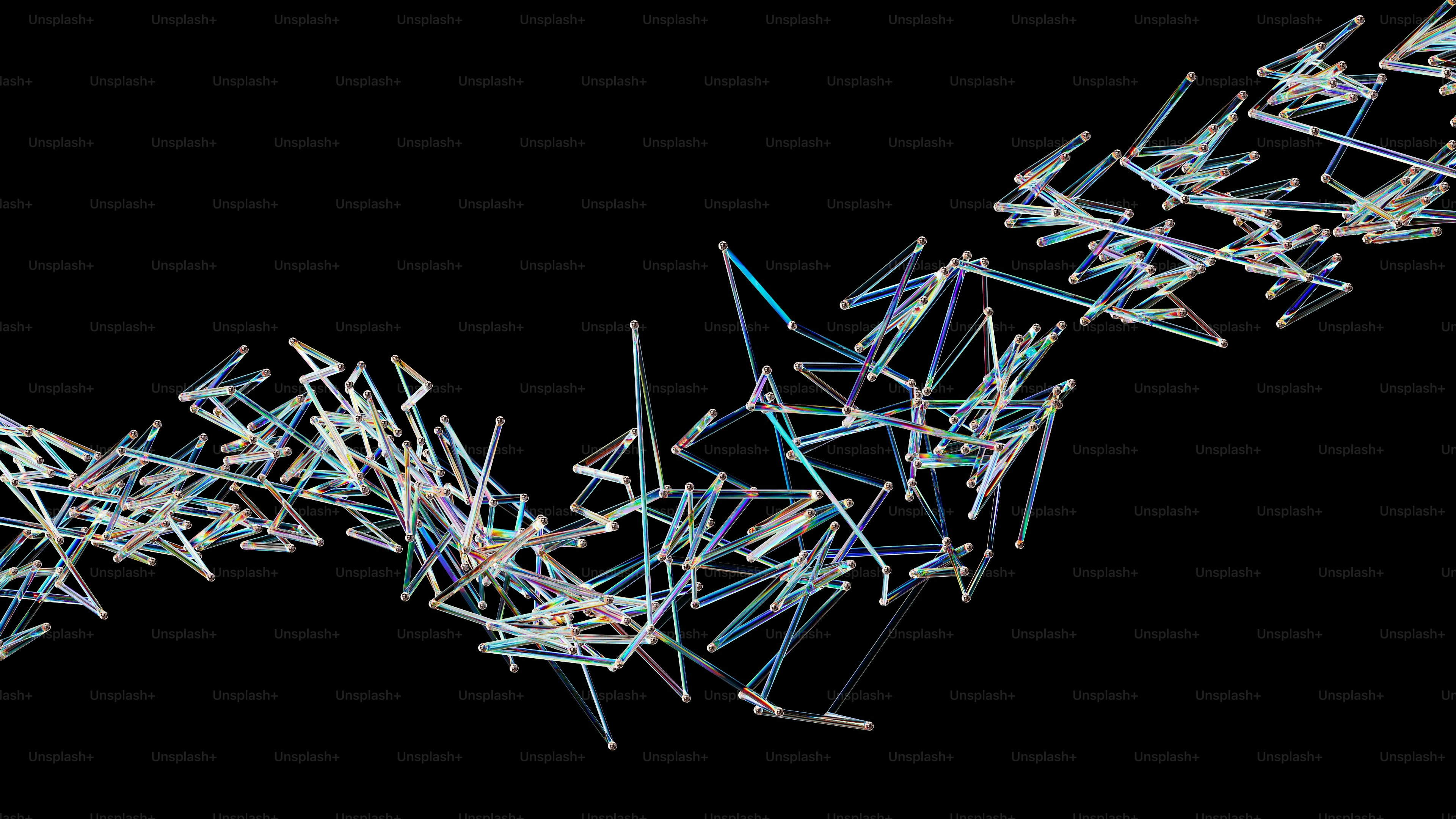 Abstract cluster of geometric shapes on black background