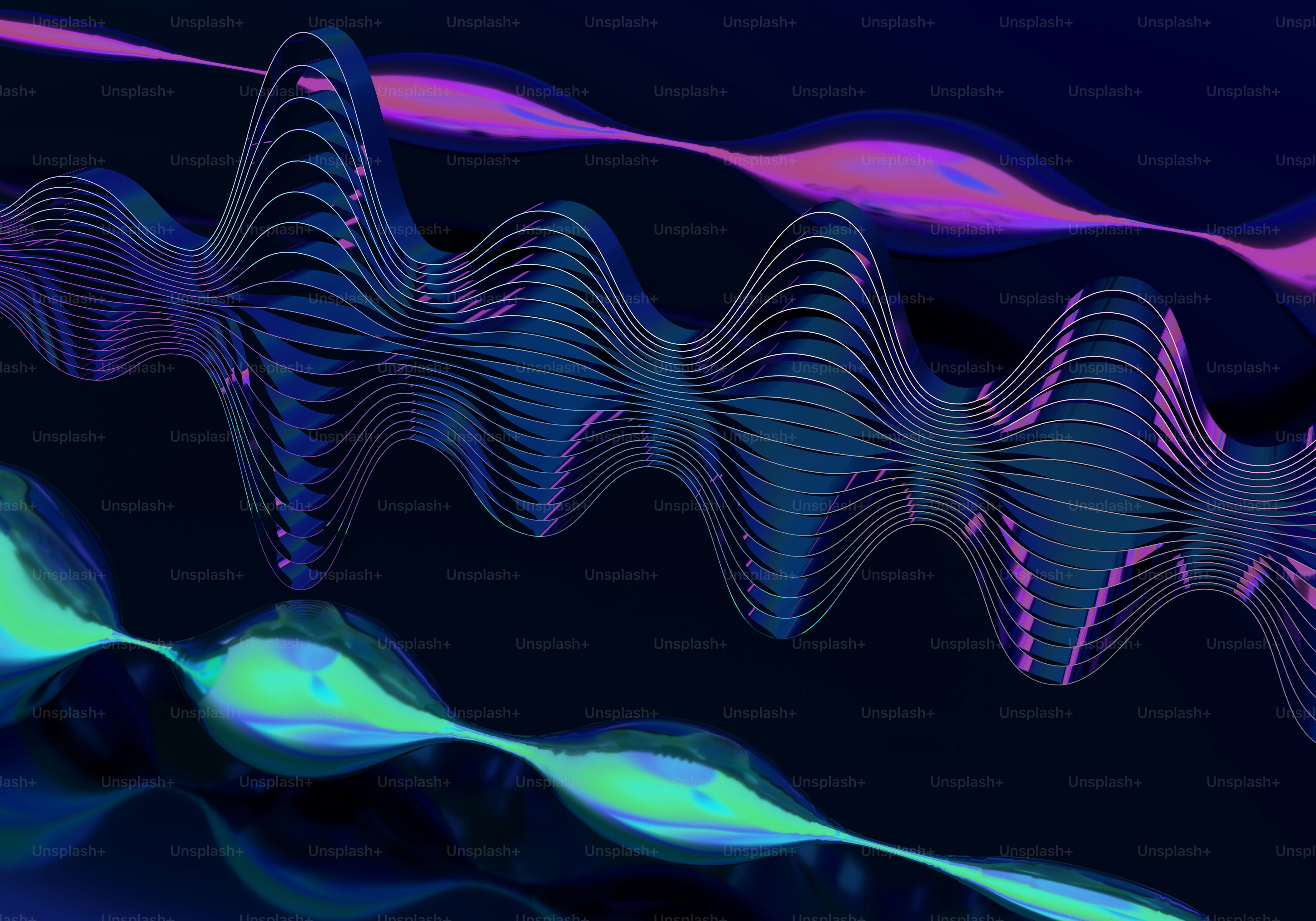 Abstract wavy lines with neon blue and pink hues