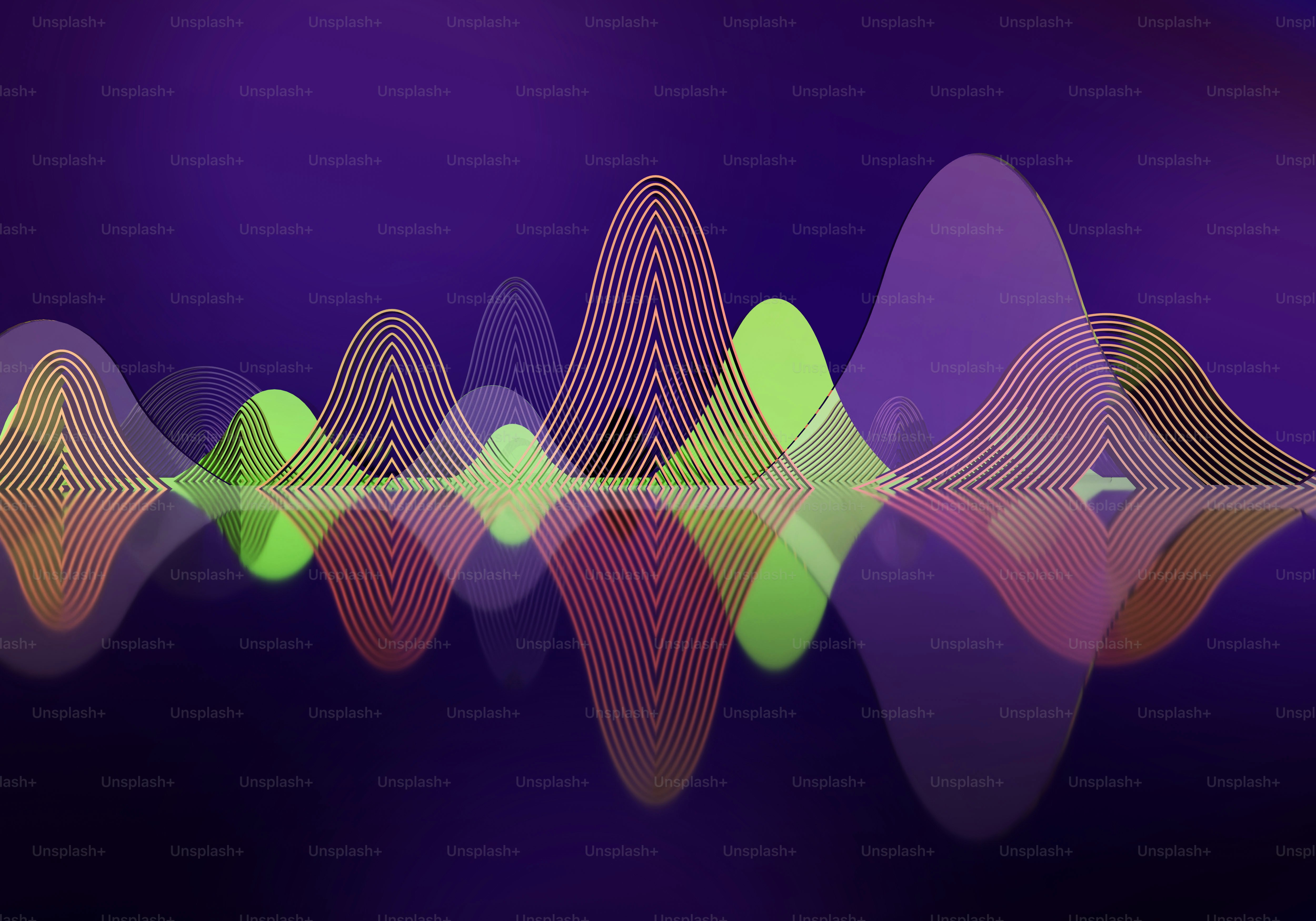 Abstract colorful sound waves reflecting on a dark surface