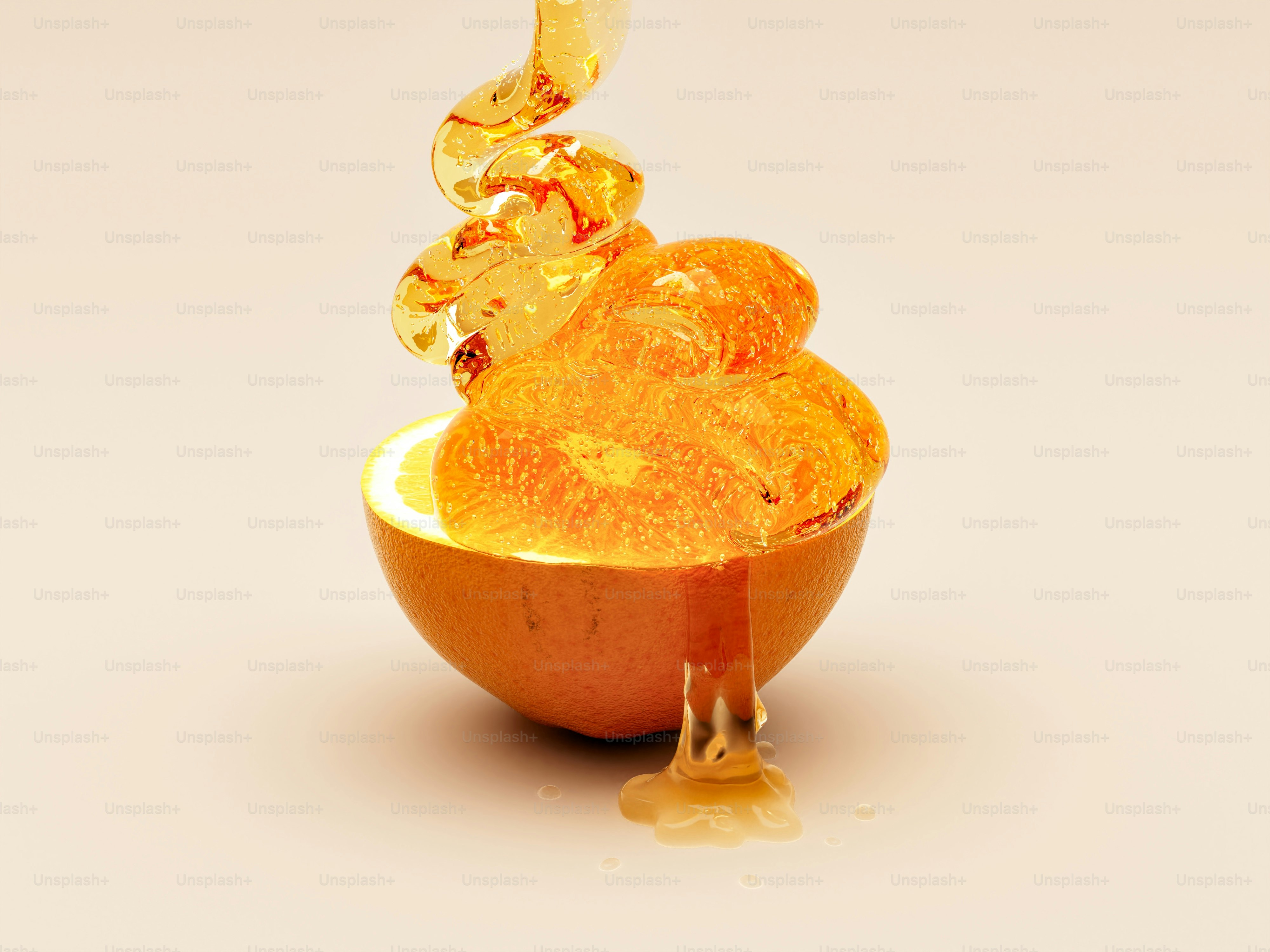 Honey drizzling onto a passion fruit half.