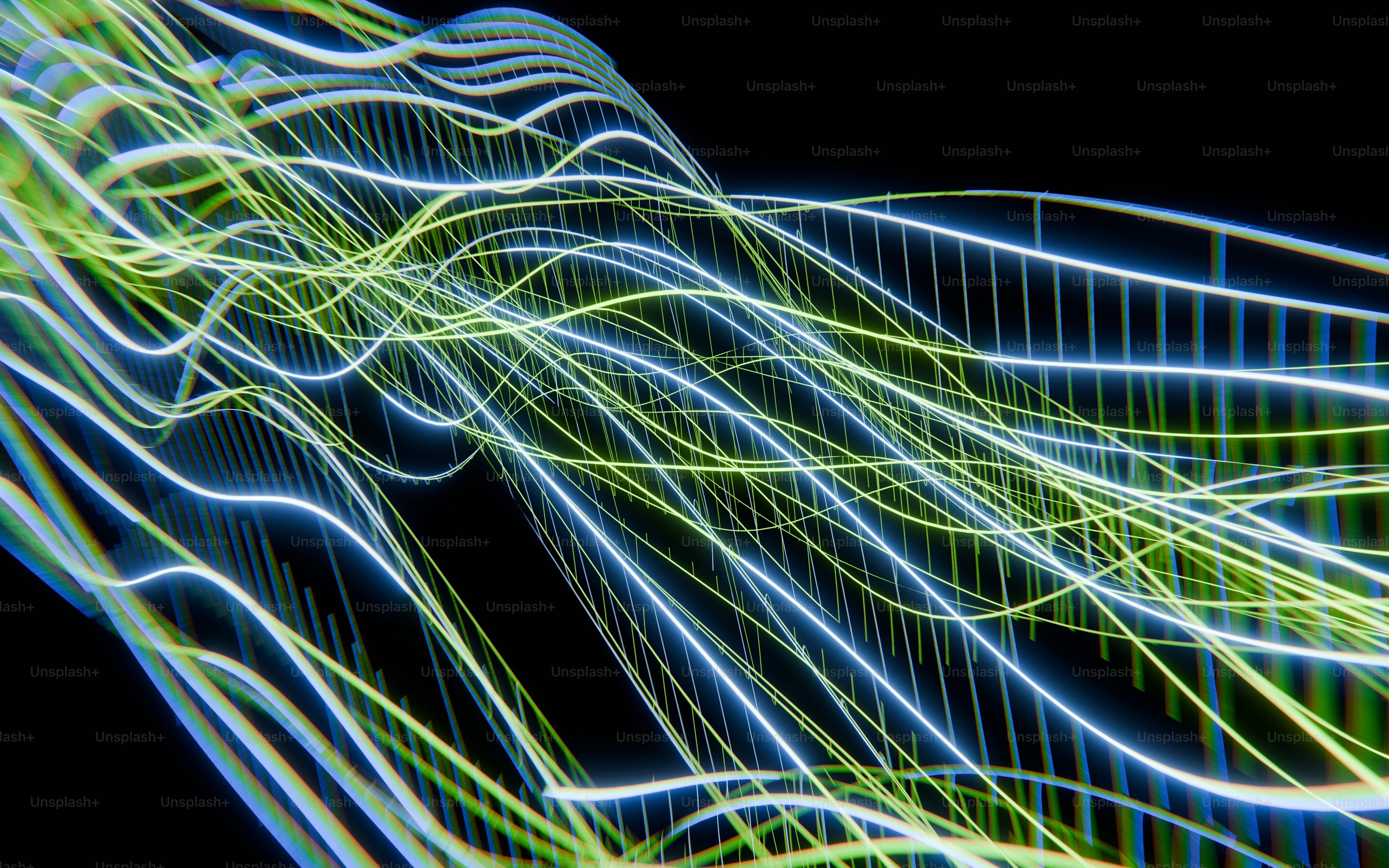 Abstract flowing lines of light on black background photo – Technology ...