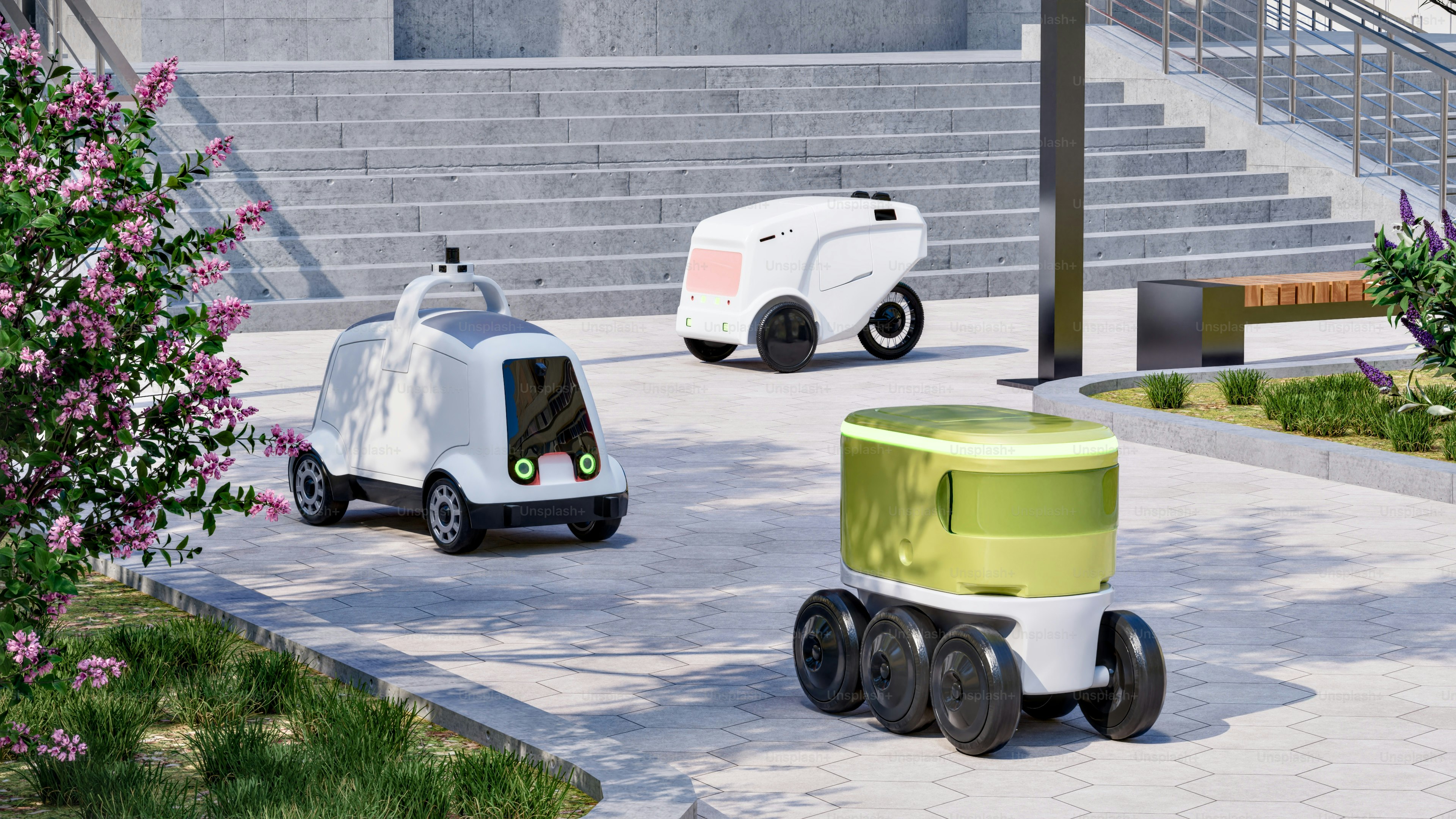 Autonomous delivery robots on a paved path