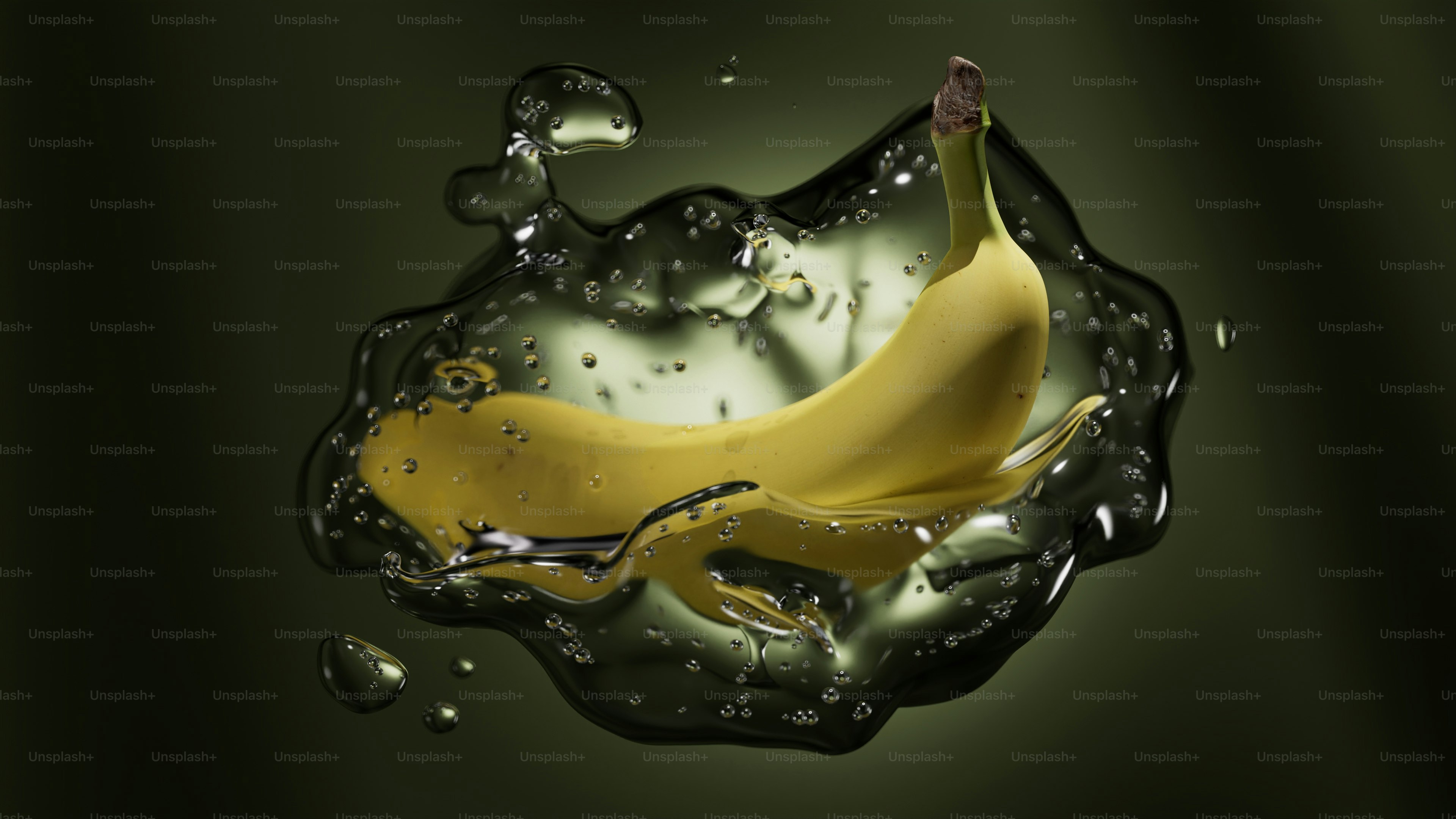 A single banana submerged in clear liquid.