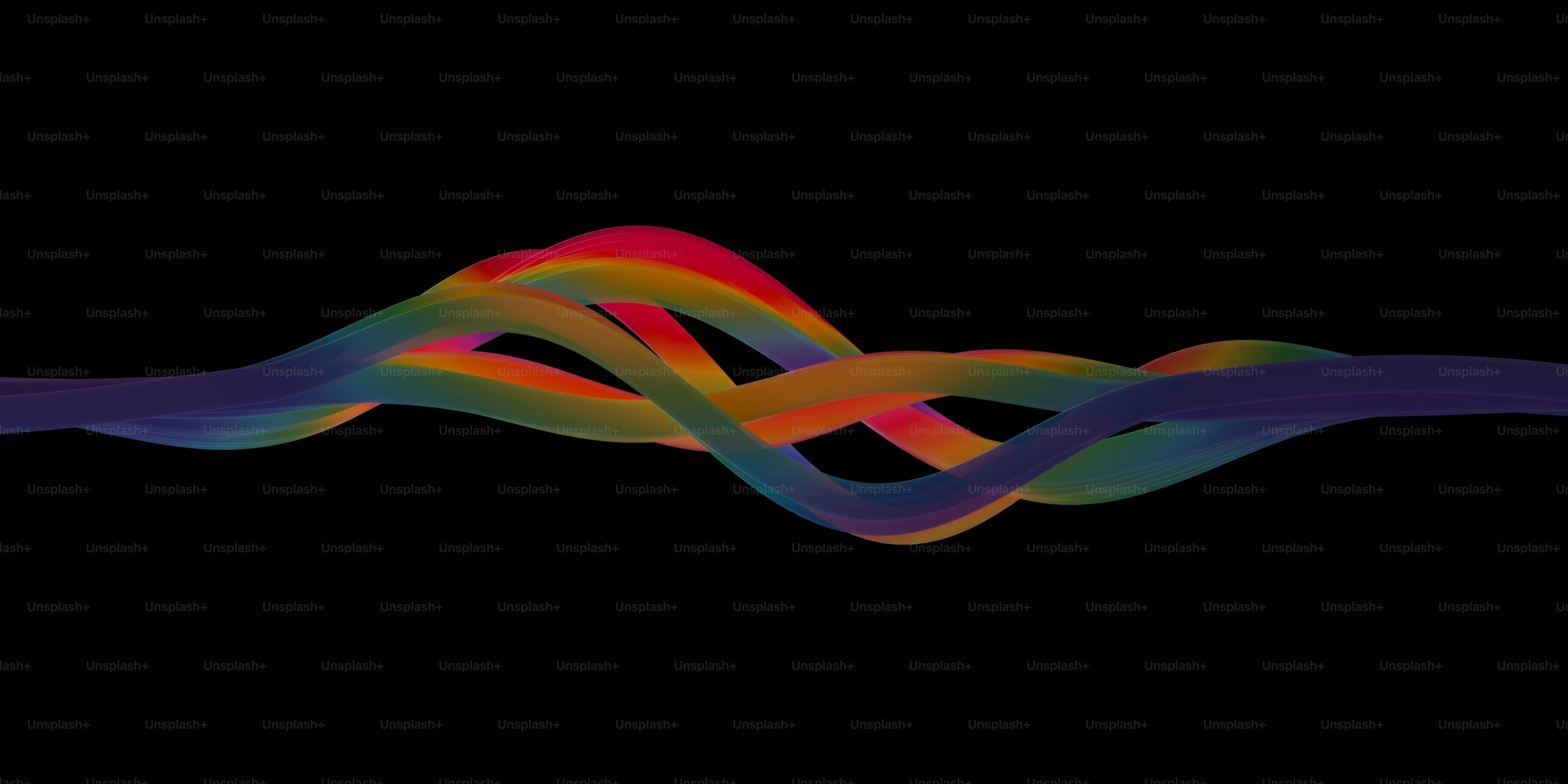 Abstract rainbow-colored ribbons intertwined on black background photo ...