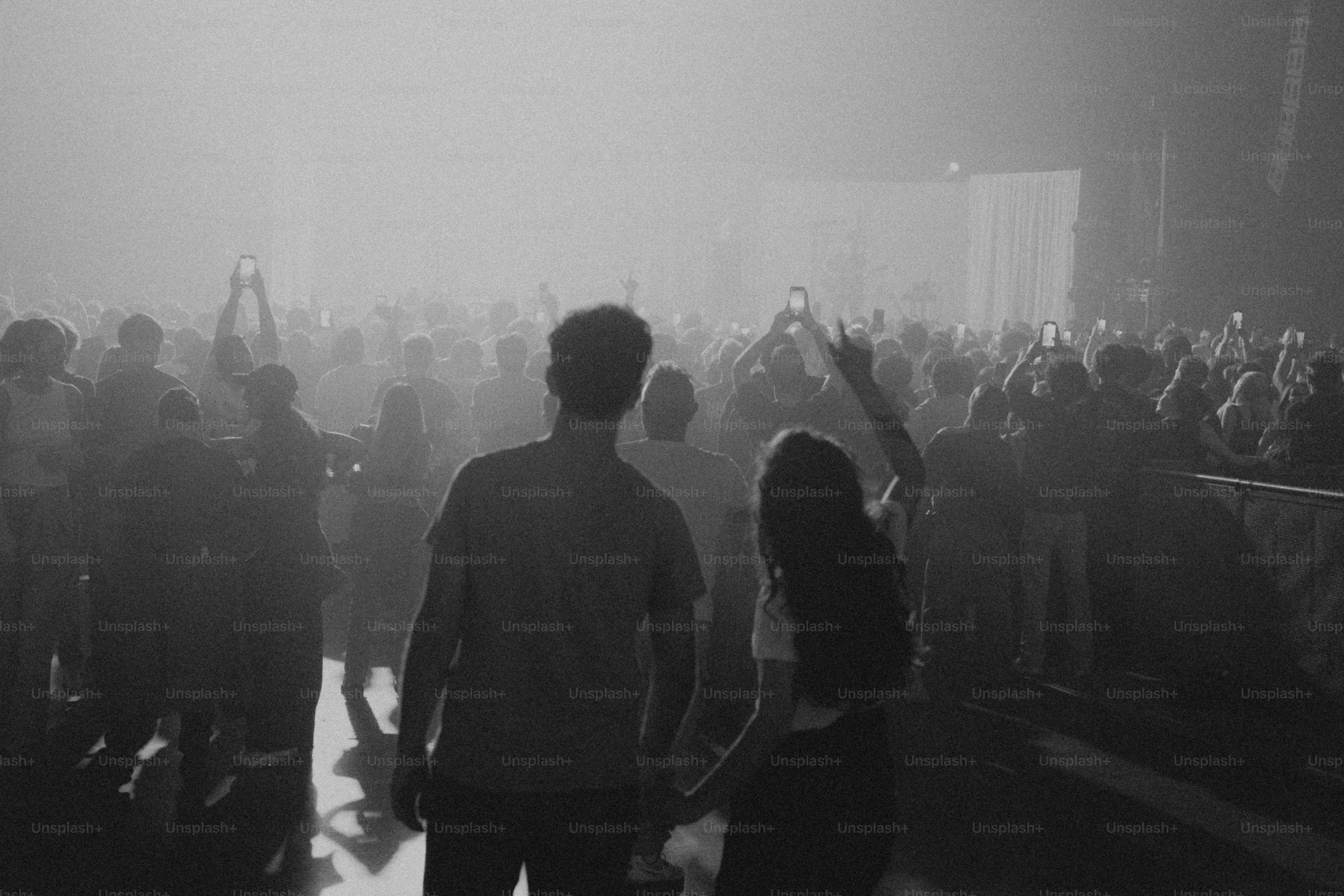Couple watches a concert with a crowd
