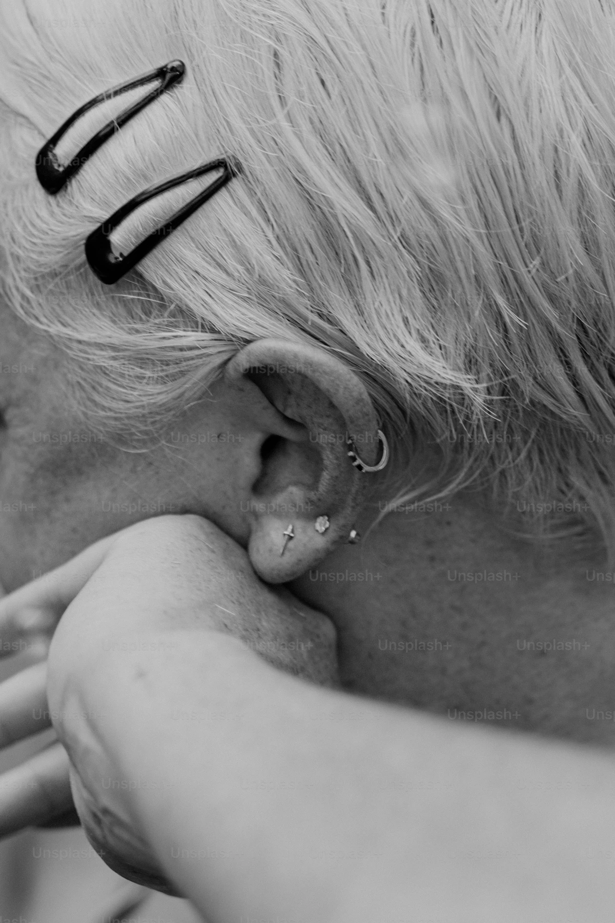 Ear with multiple cartilage piercings