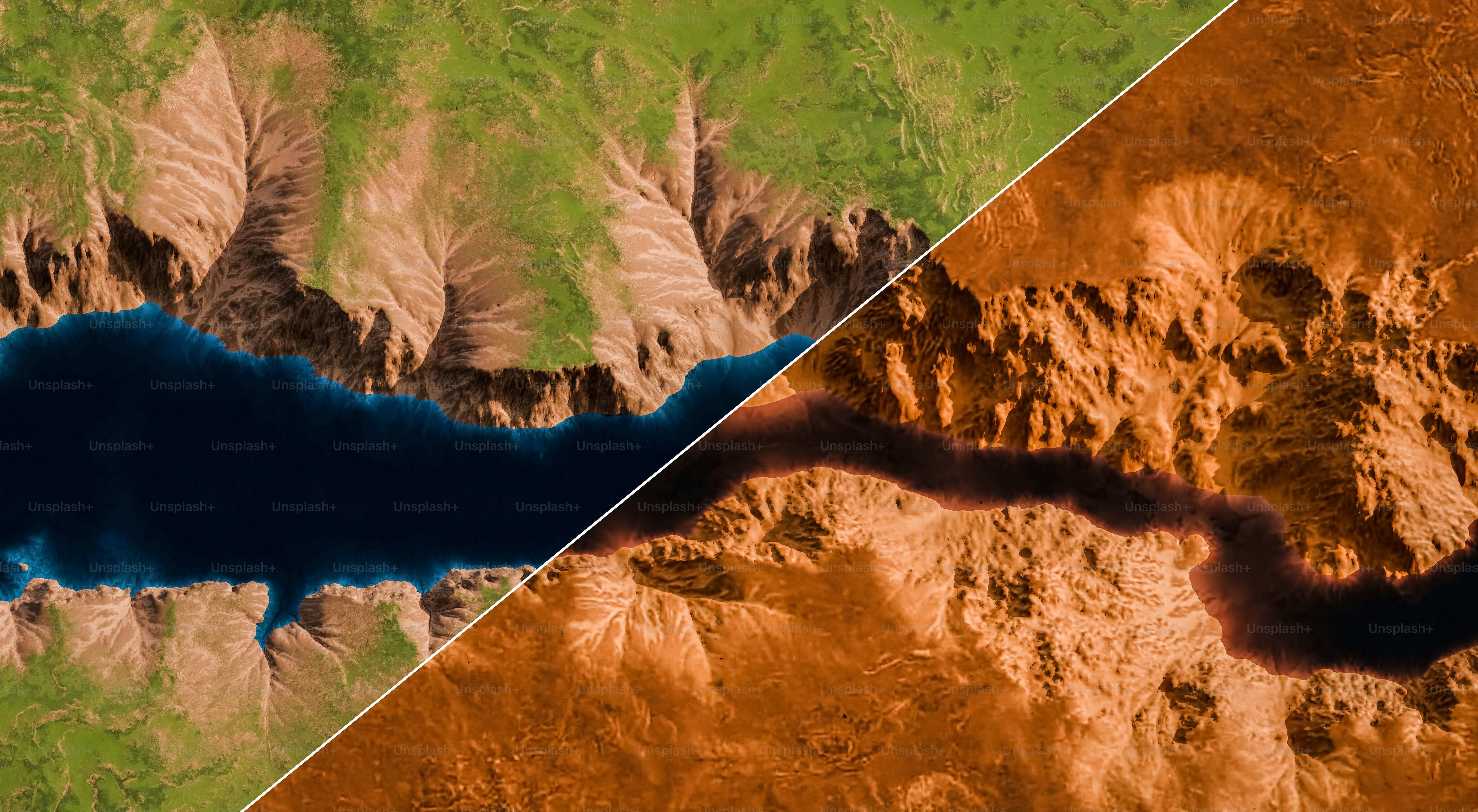 River carving through colorful canyon walls