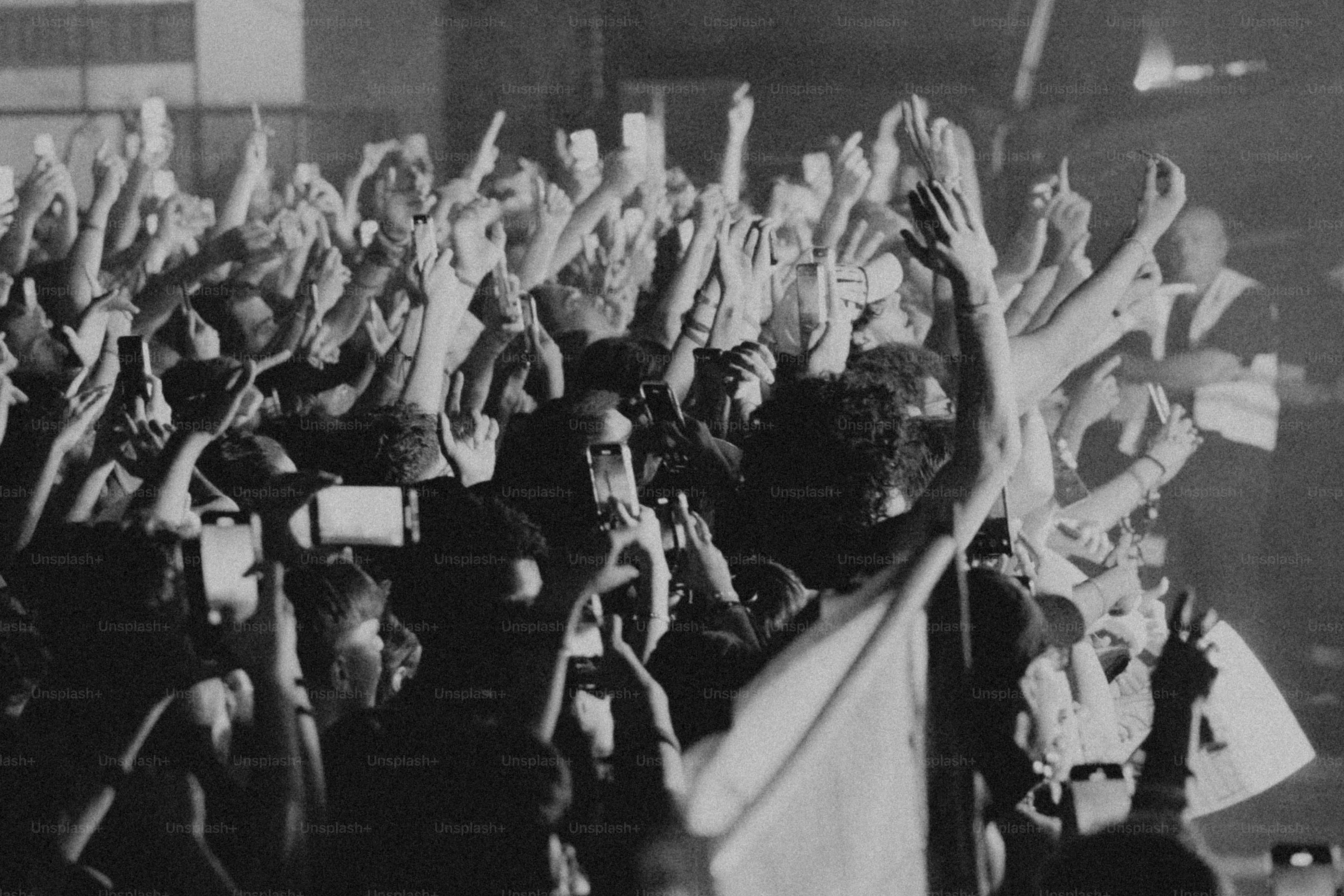 Crowd with hands raised at a concert