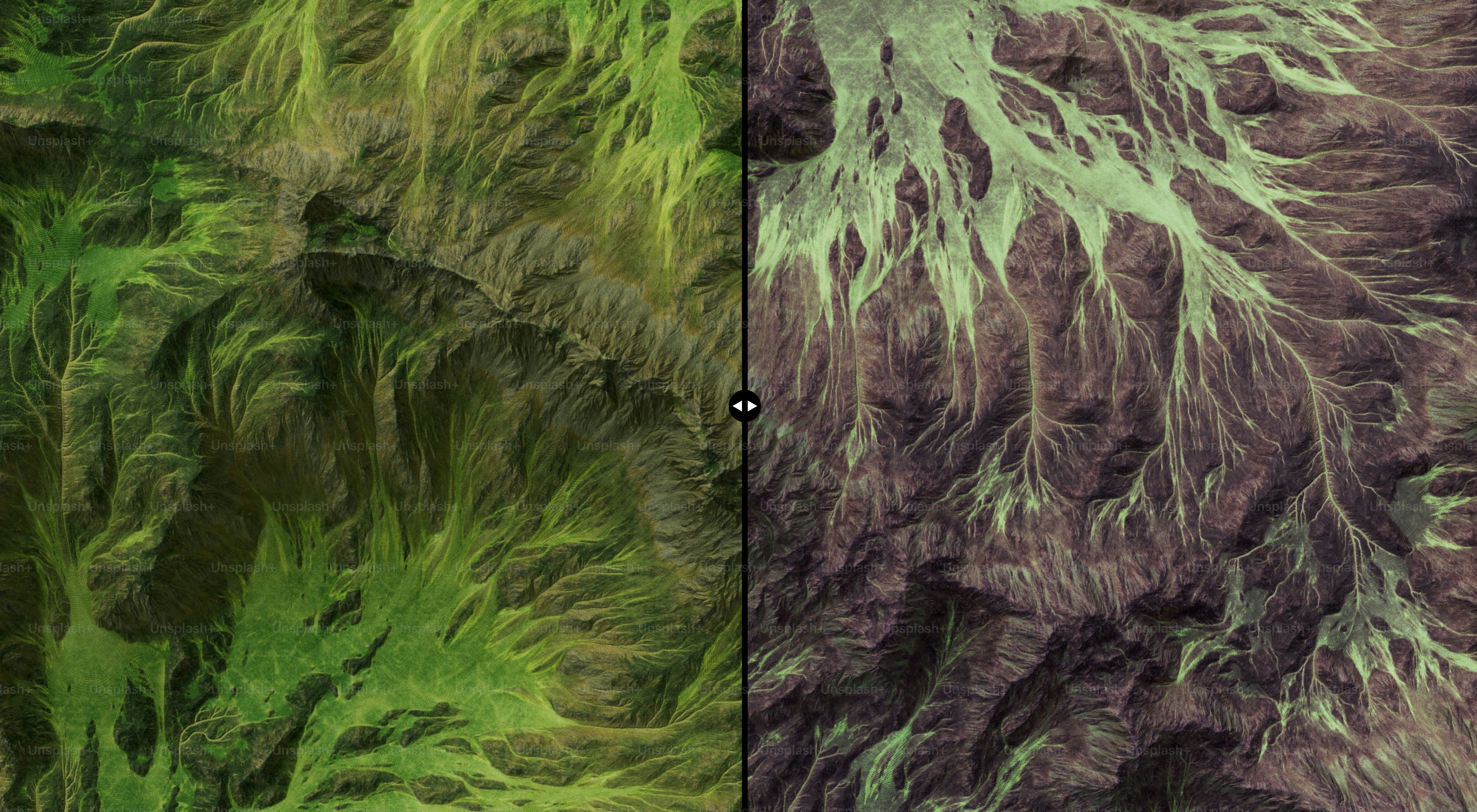 Vista aérea de dos paisajes contrastantes