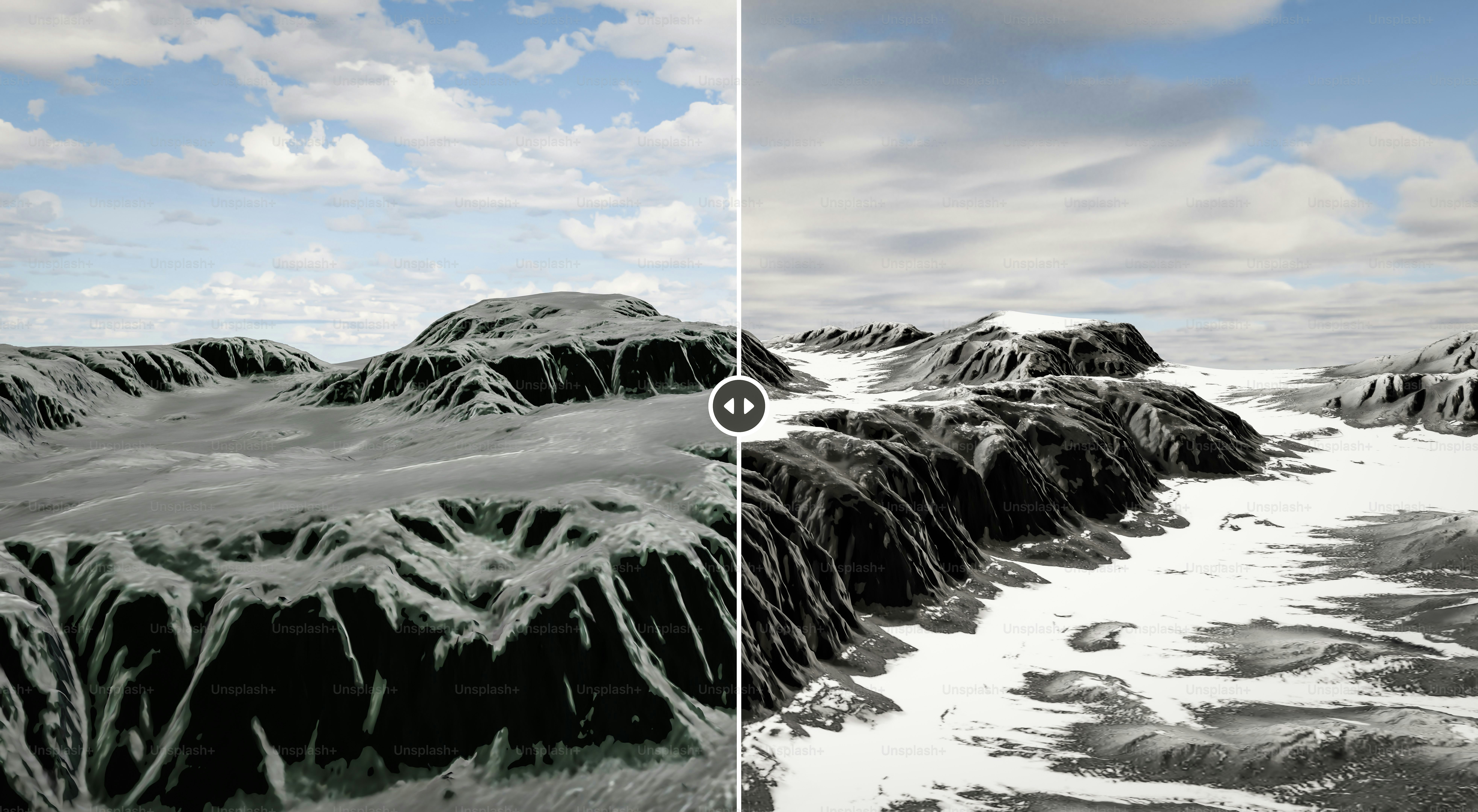 雪をかぶった山々が広がる霧のかかった緑の風景の写真 – Unsplashの川