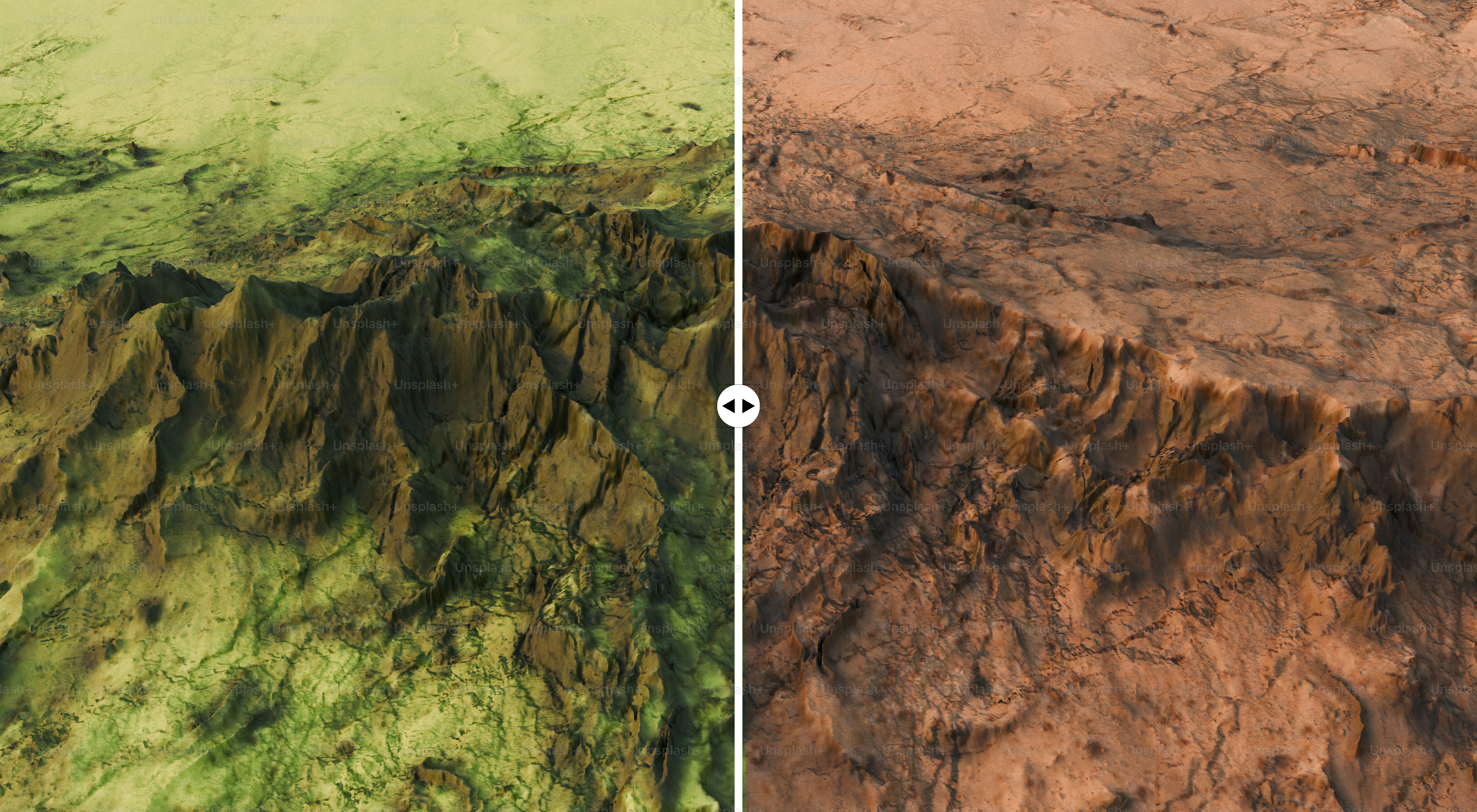 Comparación de dos paisajes rocosos con diferentes colores