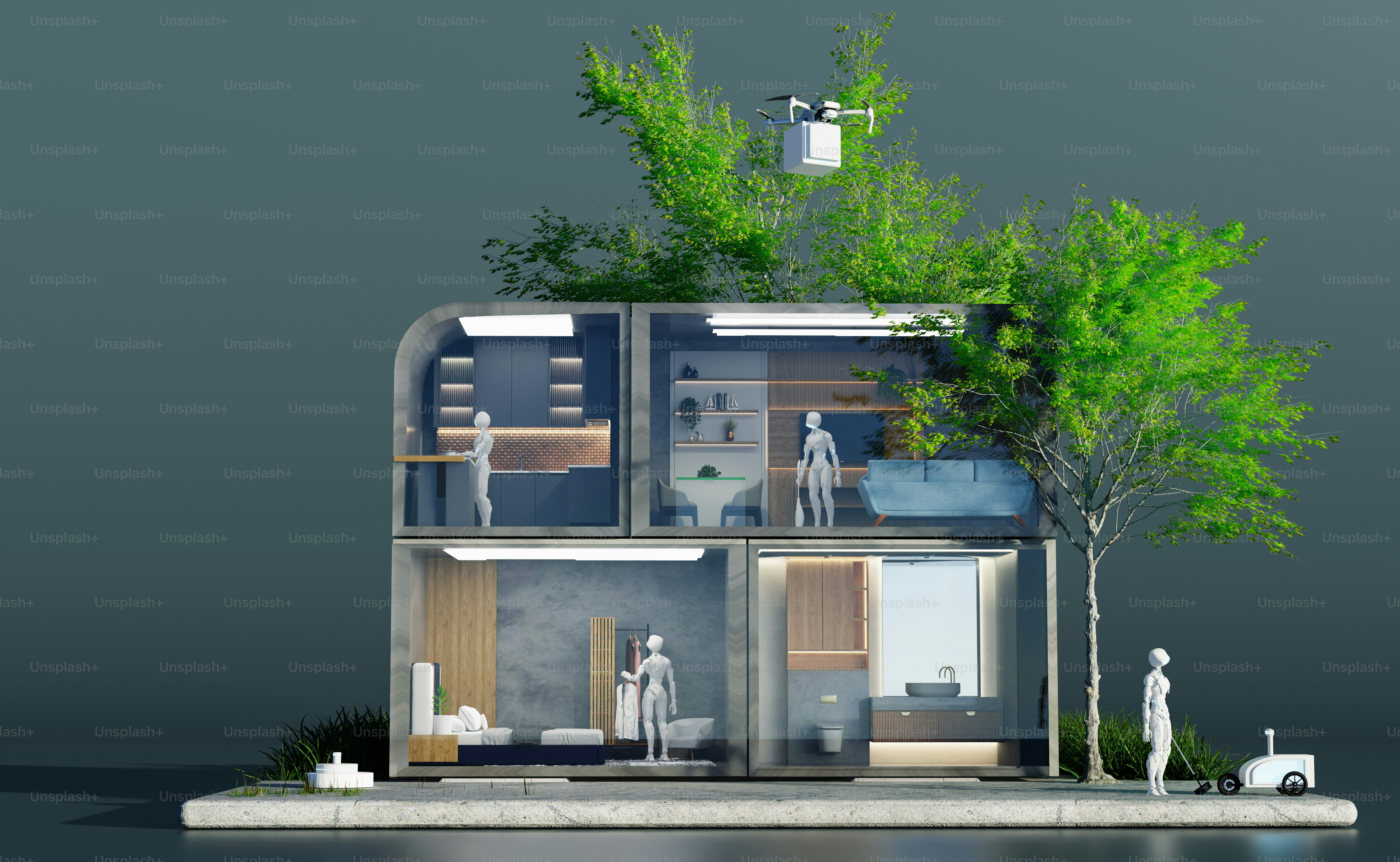 Modern sustainable house with greenery and smart technology