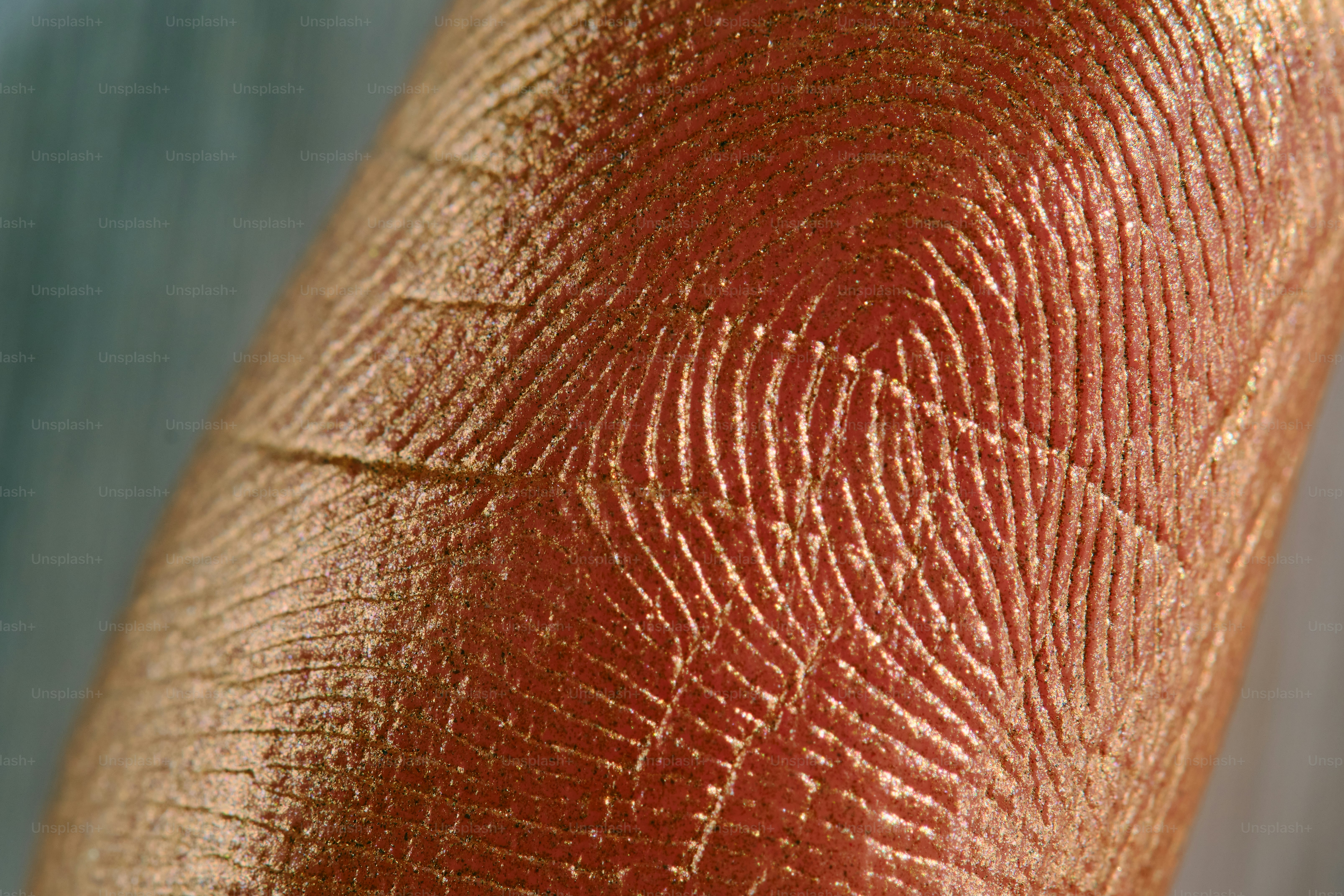 Close-up of a fingerprint with gold texture