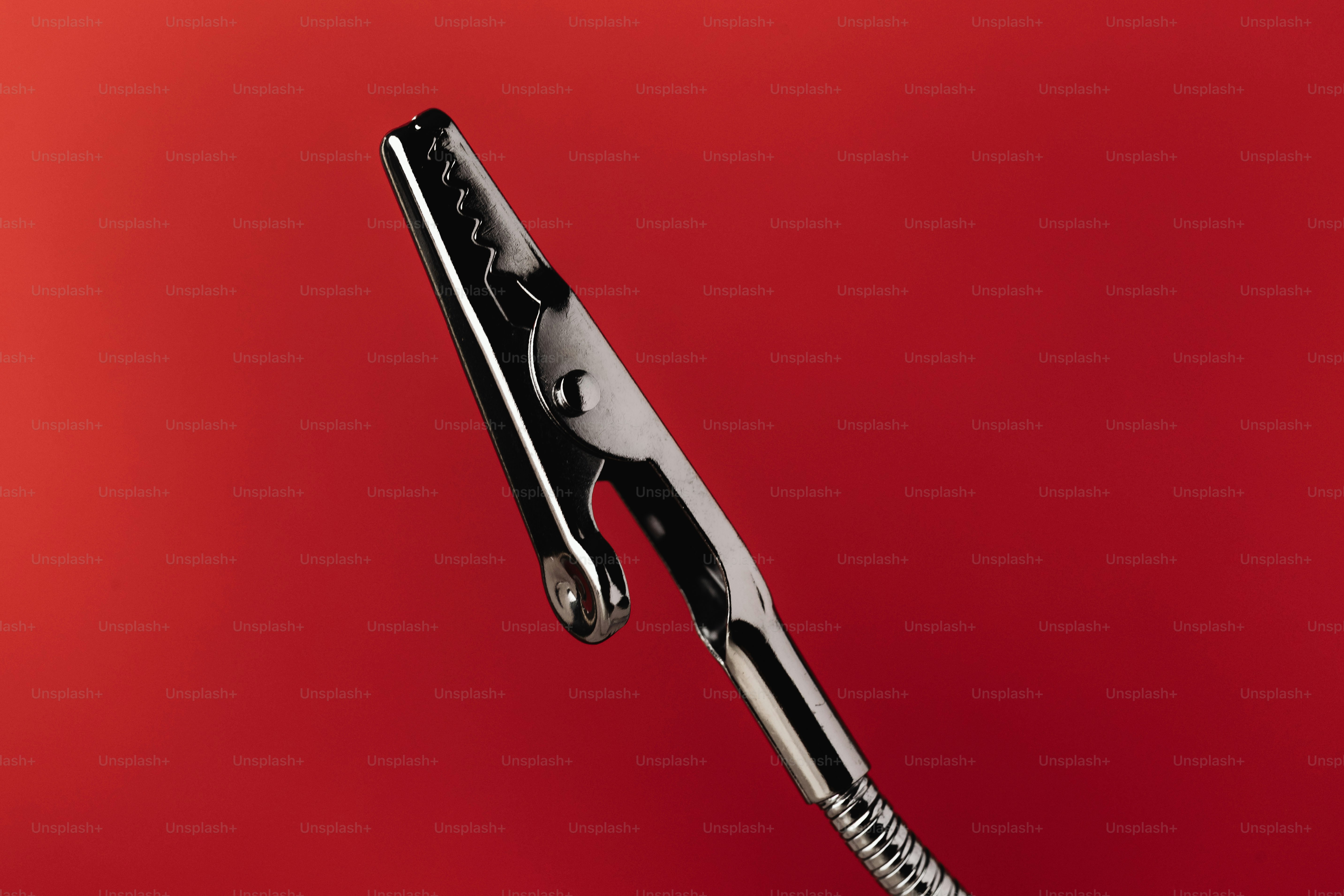 A metal alligator clip on a flexible rod