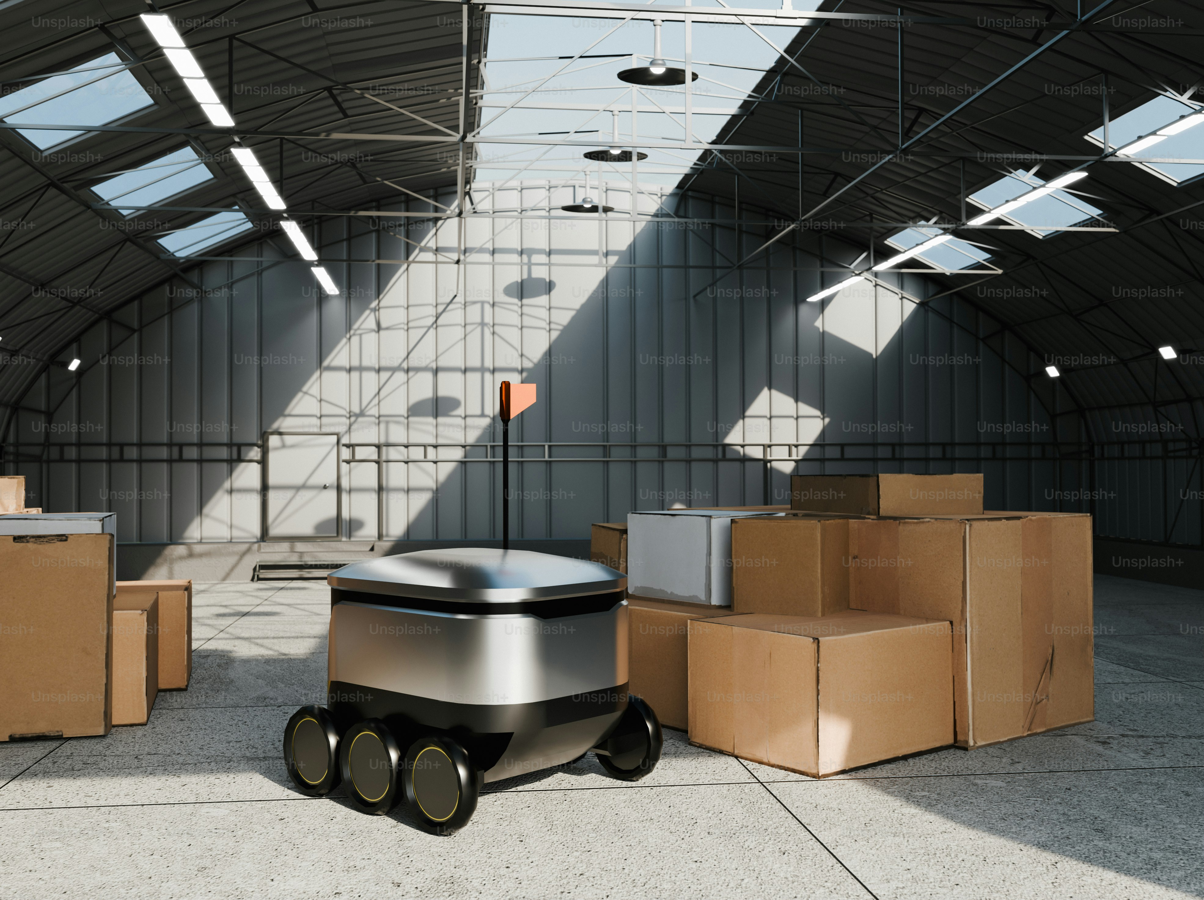 Robot de reparto autónomo en un almacén con cajas