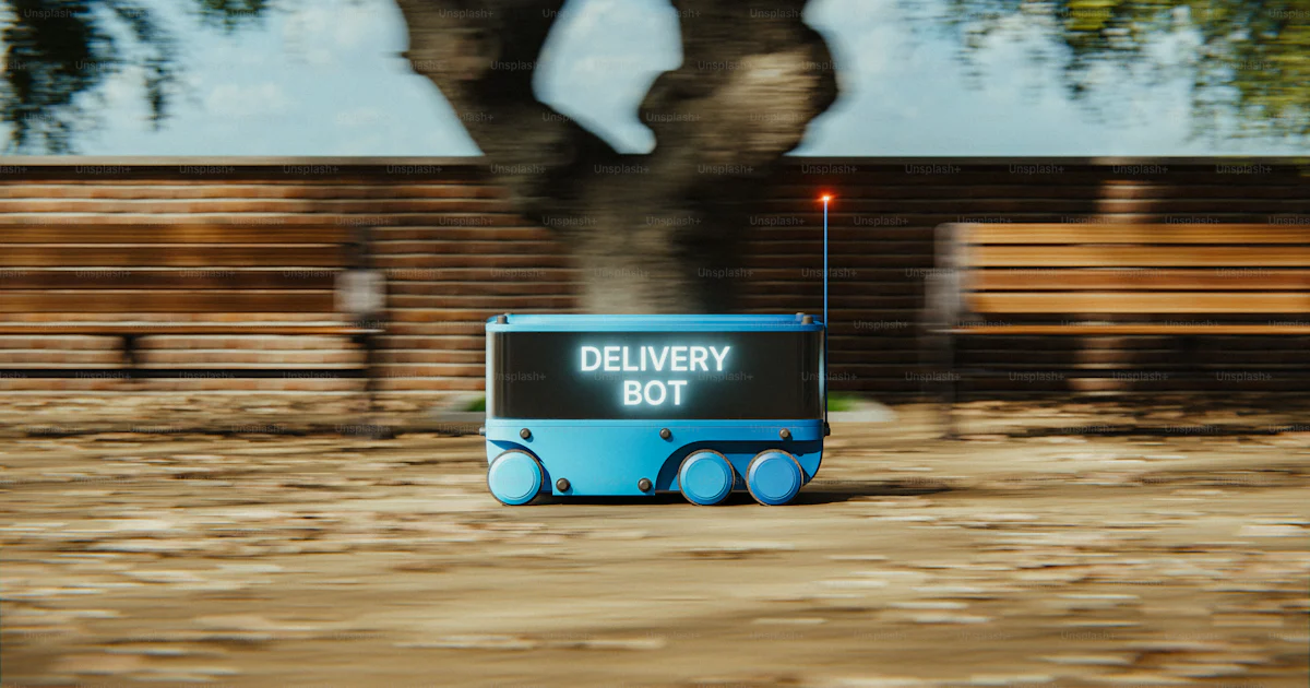 A blue delivery bot moves quickly outdoors. photo – Wallpaper Image on ...