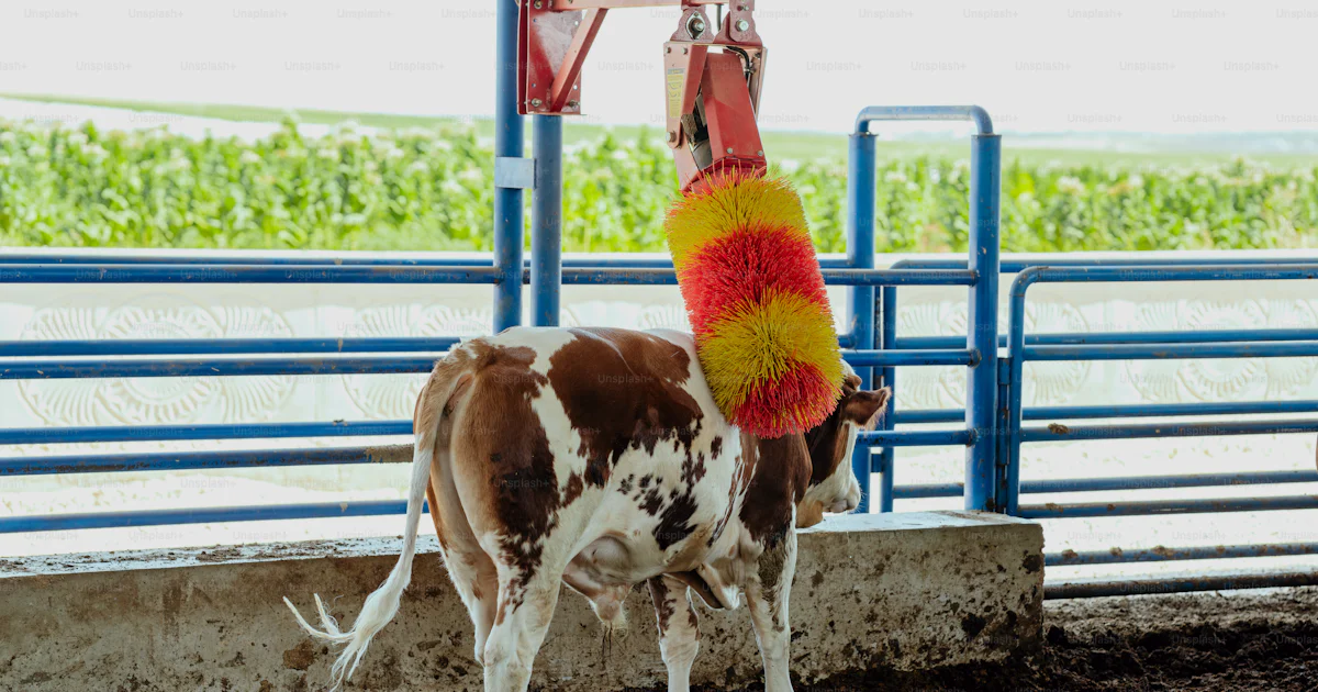 Cow Rotating Machine Cow scratching on a rotating brush in barn photo – Technology Image on ...