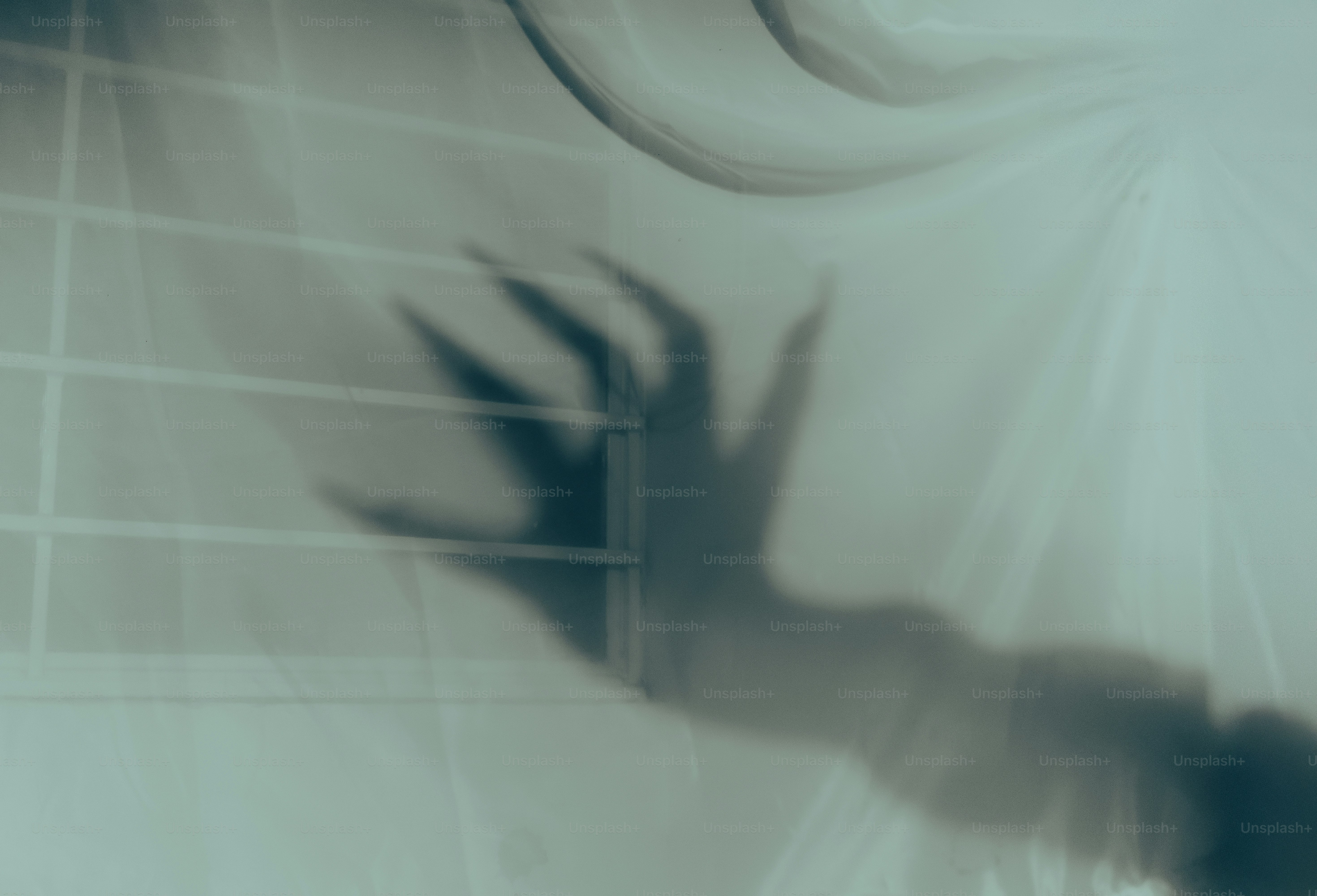 Shadow of a clawed hand against a grid