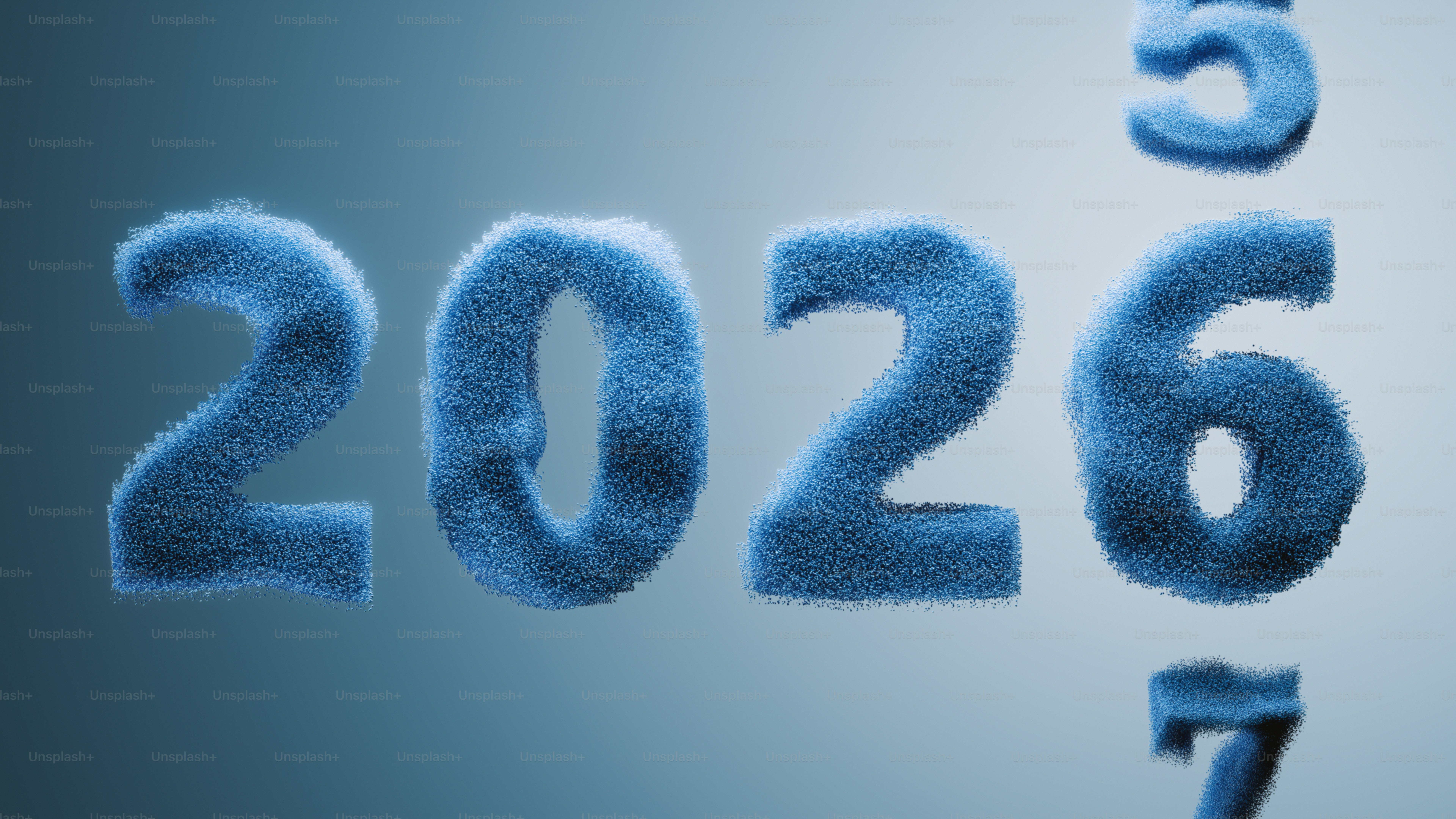Flauschige blaue Zahlen mit dem Jahr 2026