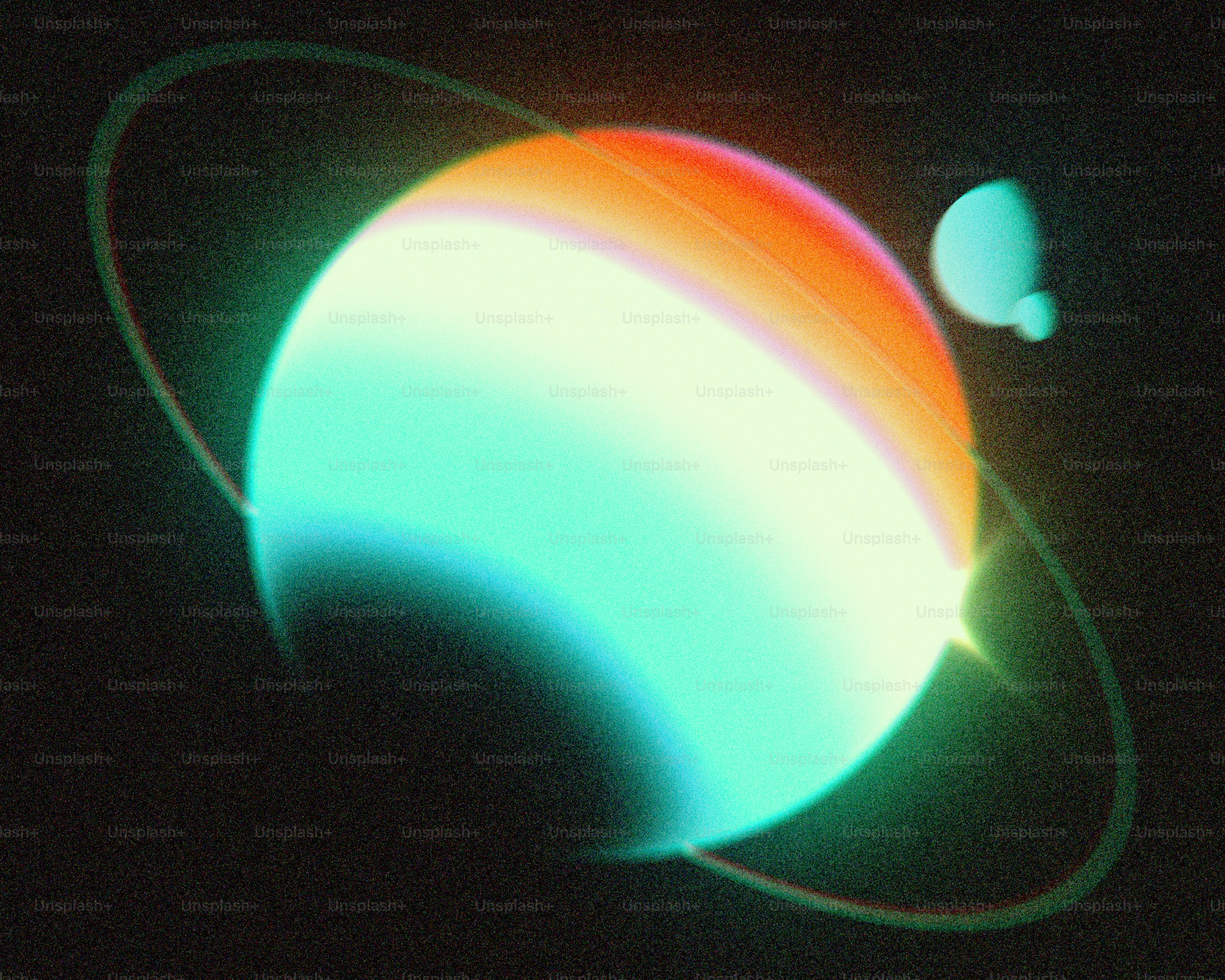 Glowing planet with rings and moon in space photo – Wallpaper Image on ...