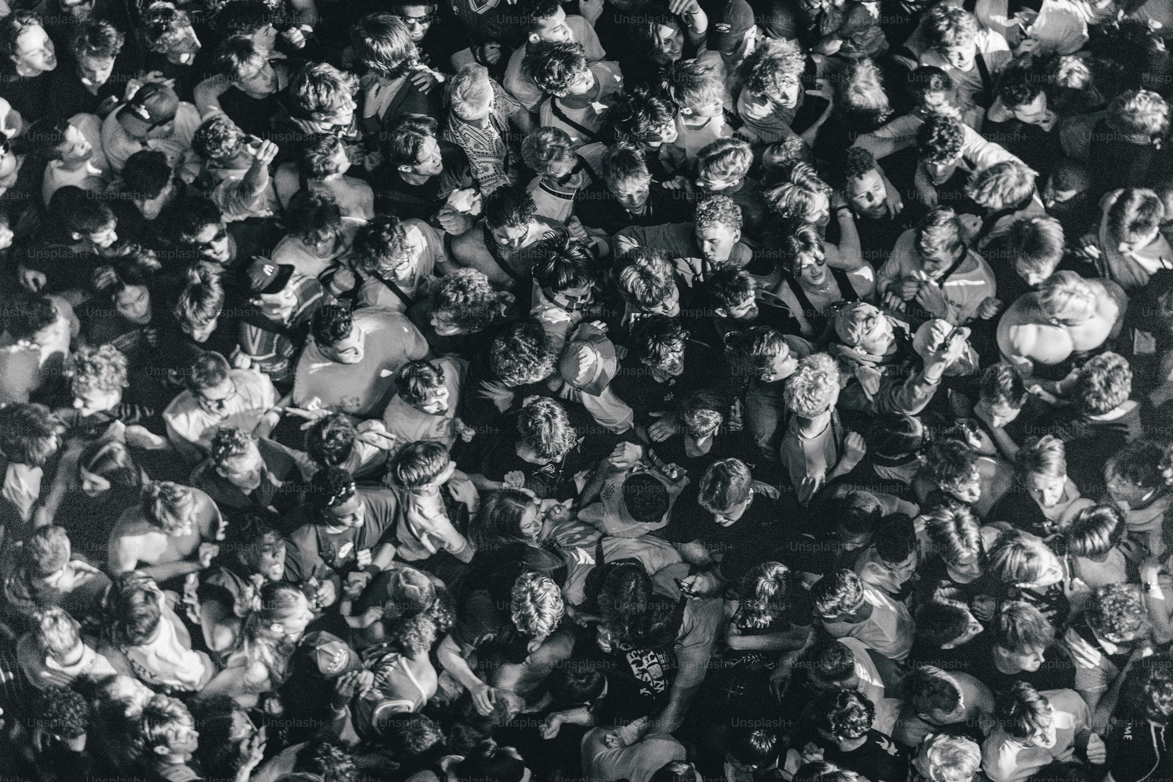 Overhead view of a large crowd of people