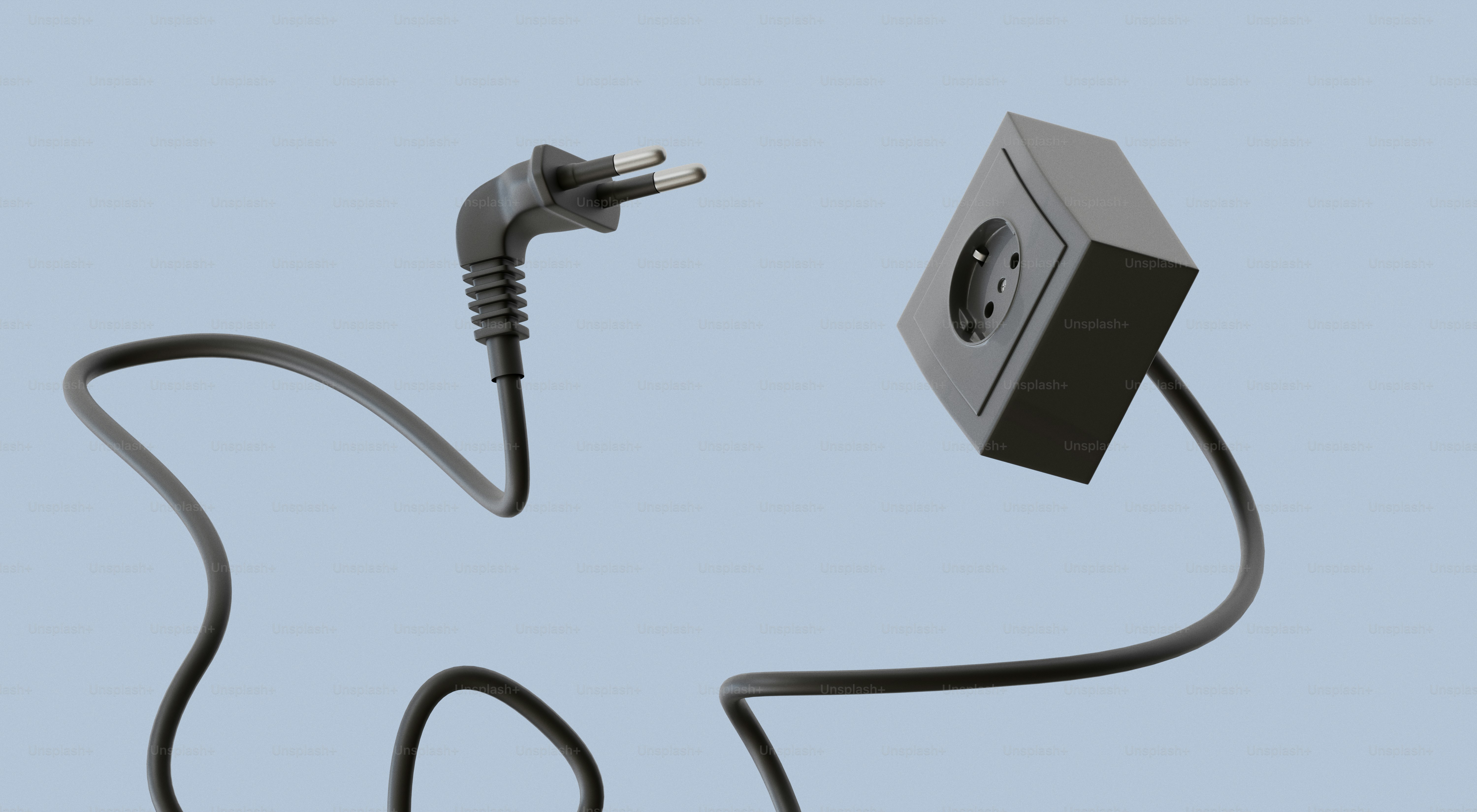 Um plugue elétrico e soquete em um fundo azul