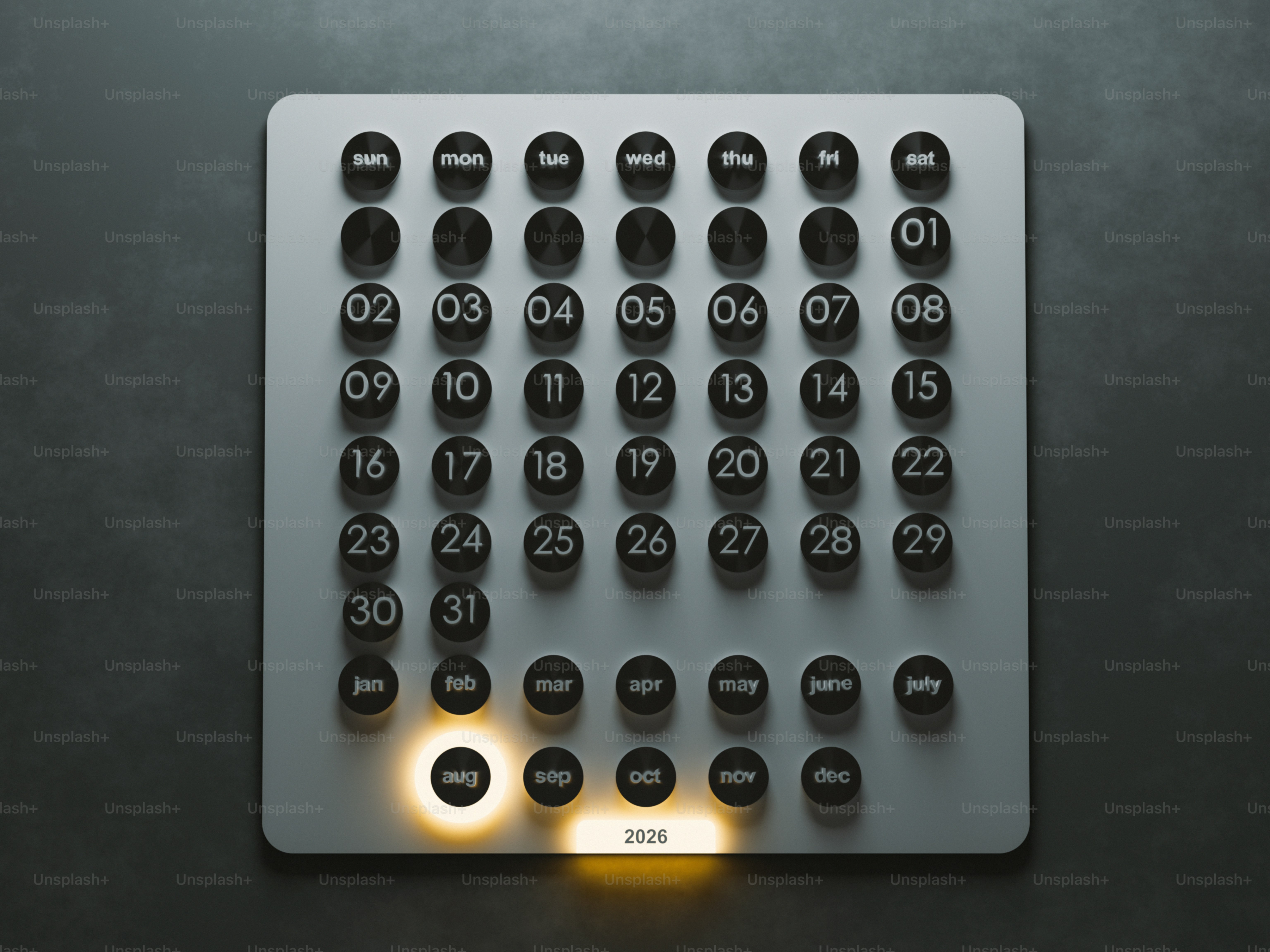 Un calendario moderno que muestra días y meses