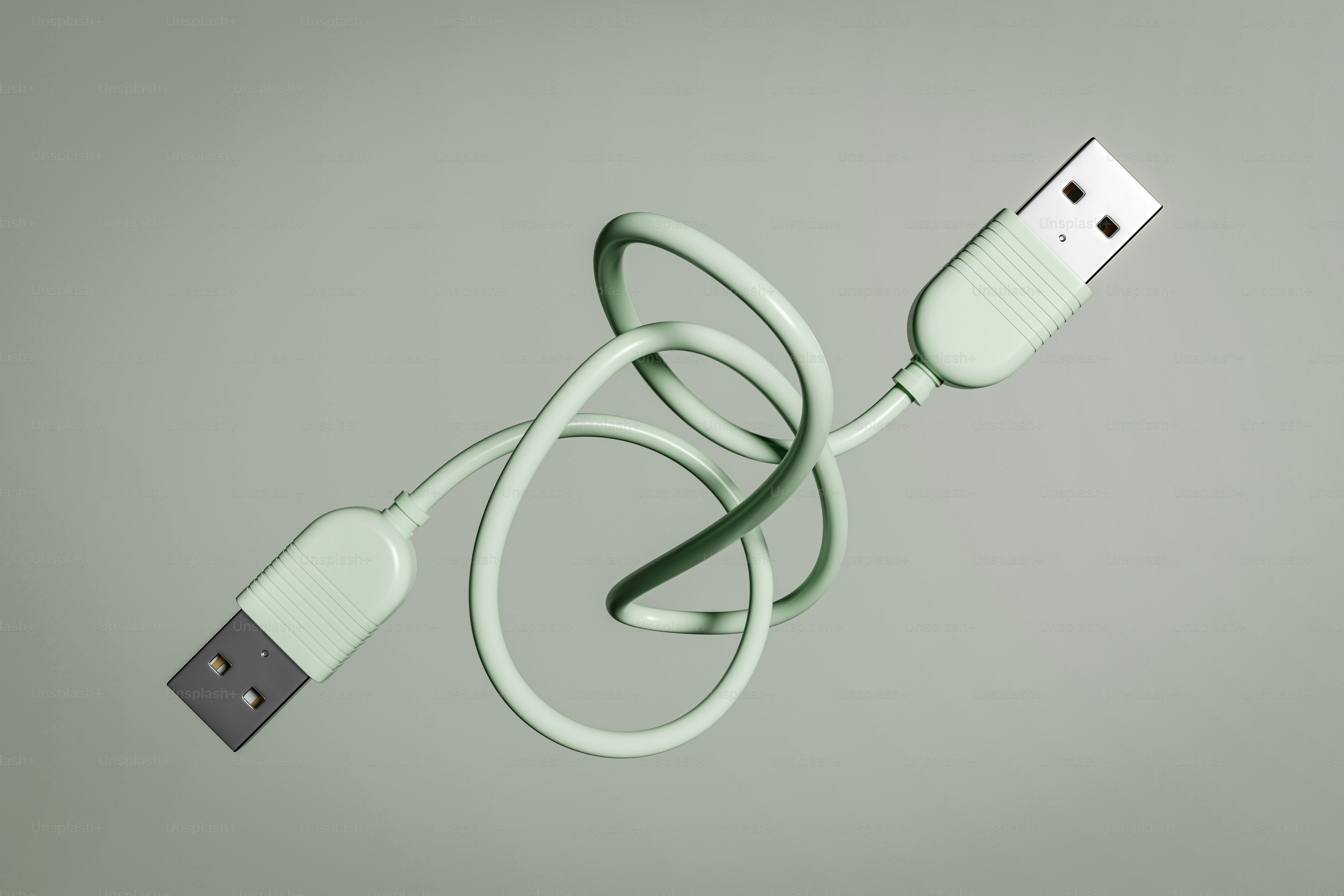 A coiled ethernet cable with beige connectors photo – 3d render Image ...