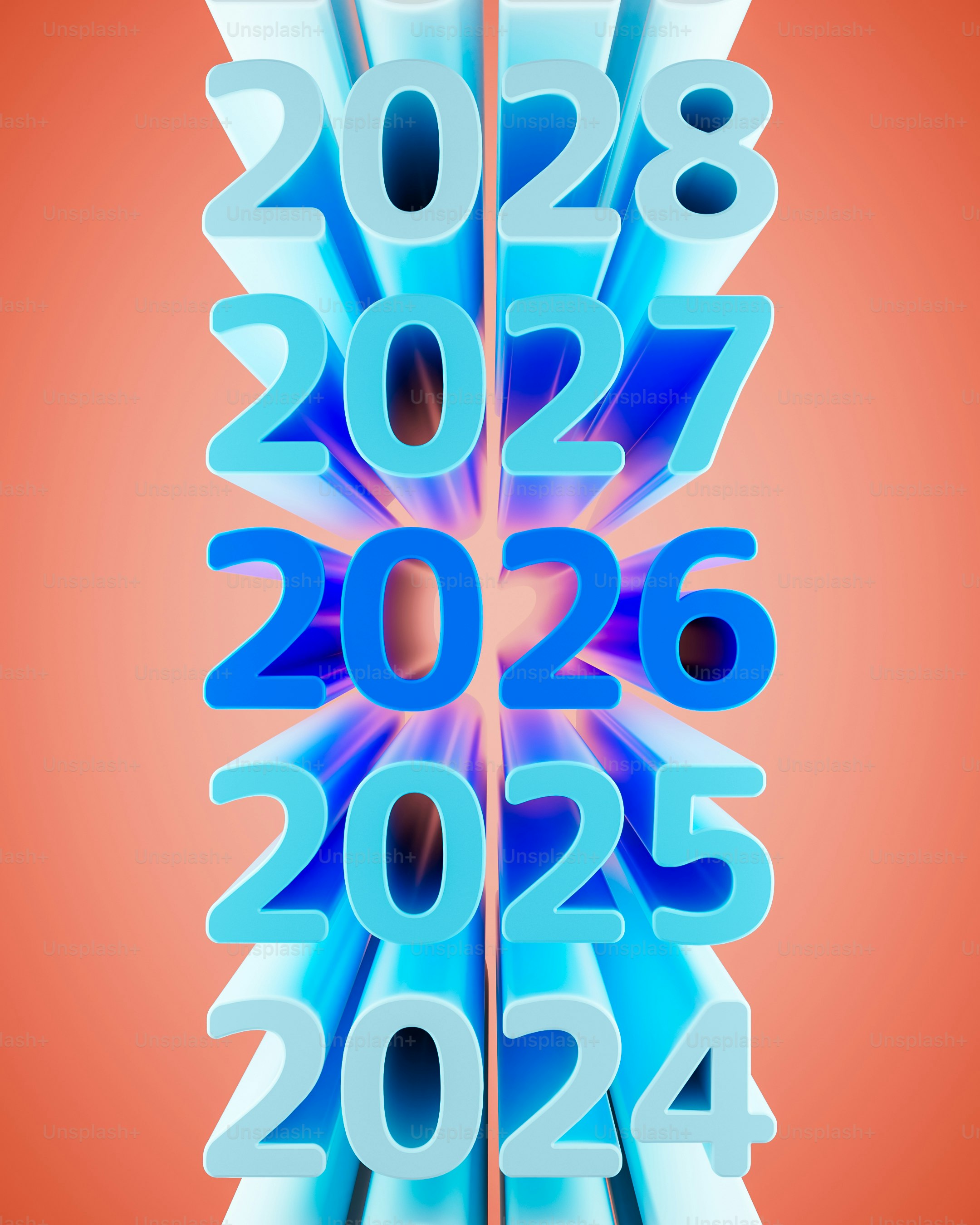 Années 2024 à 2028 dans une pile verticale.