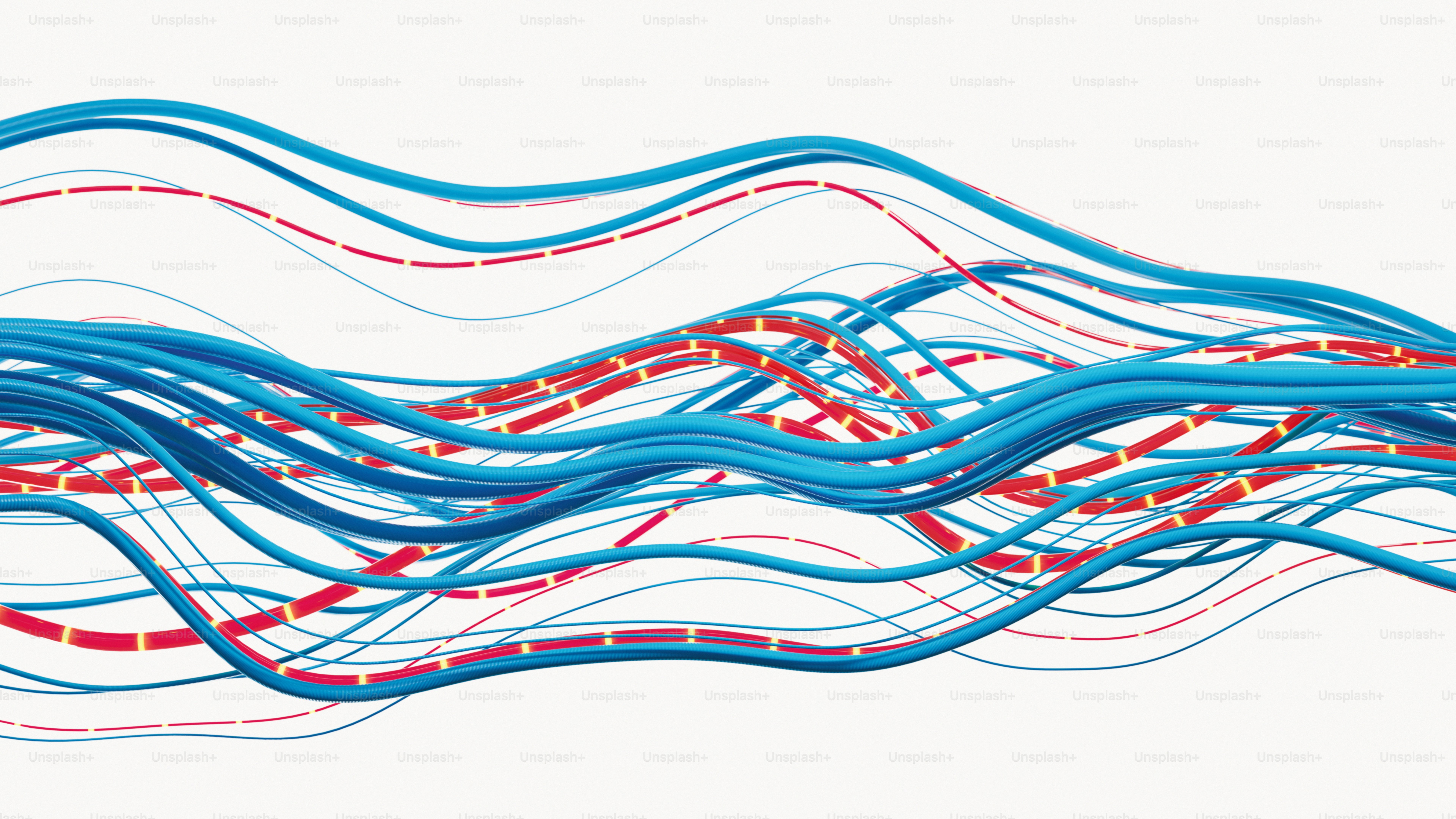 Abstract blue and red wavy lines on white background
