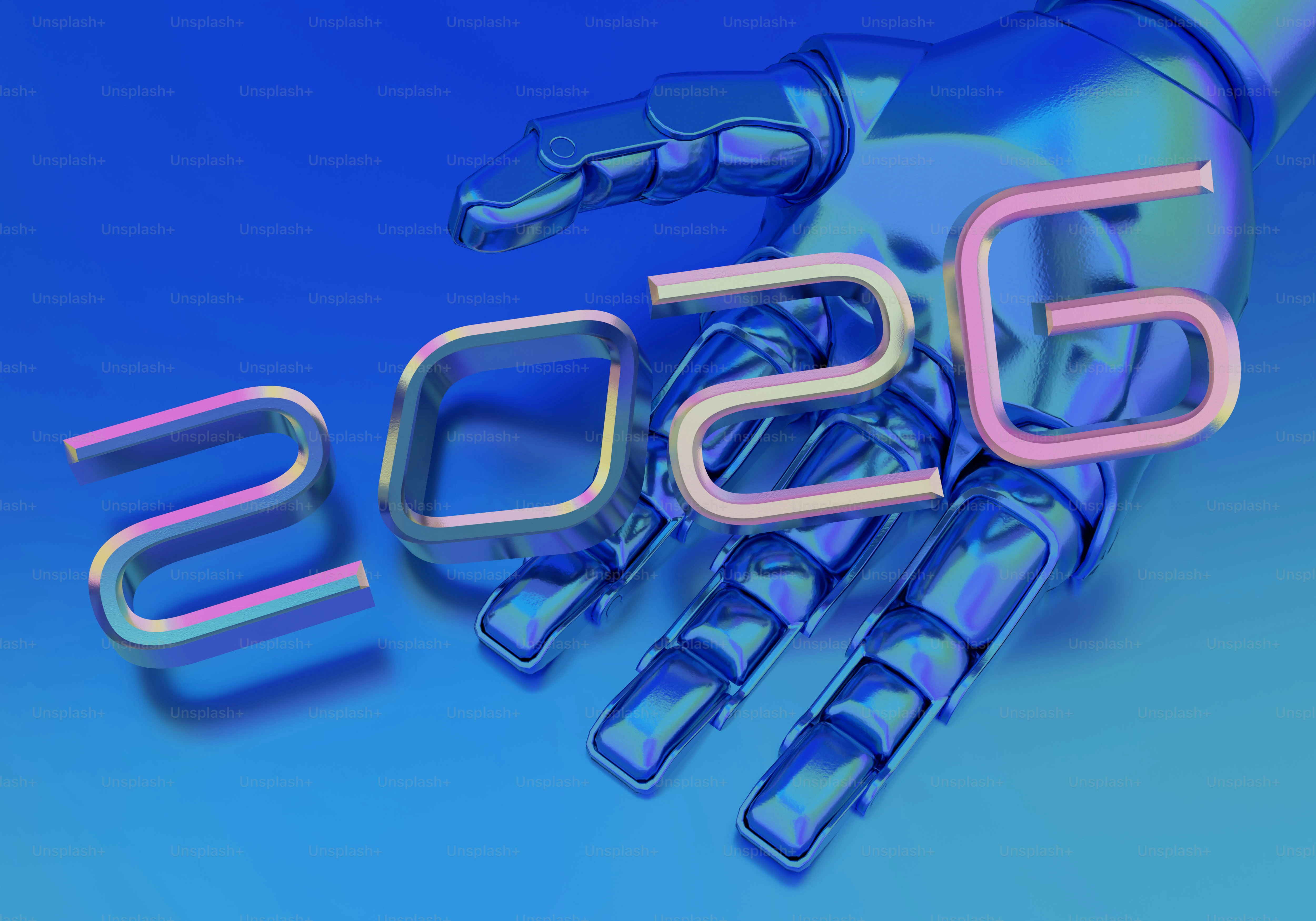 Robotic hand holding the year 2026