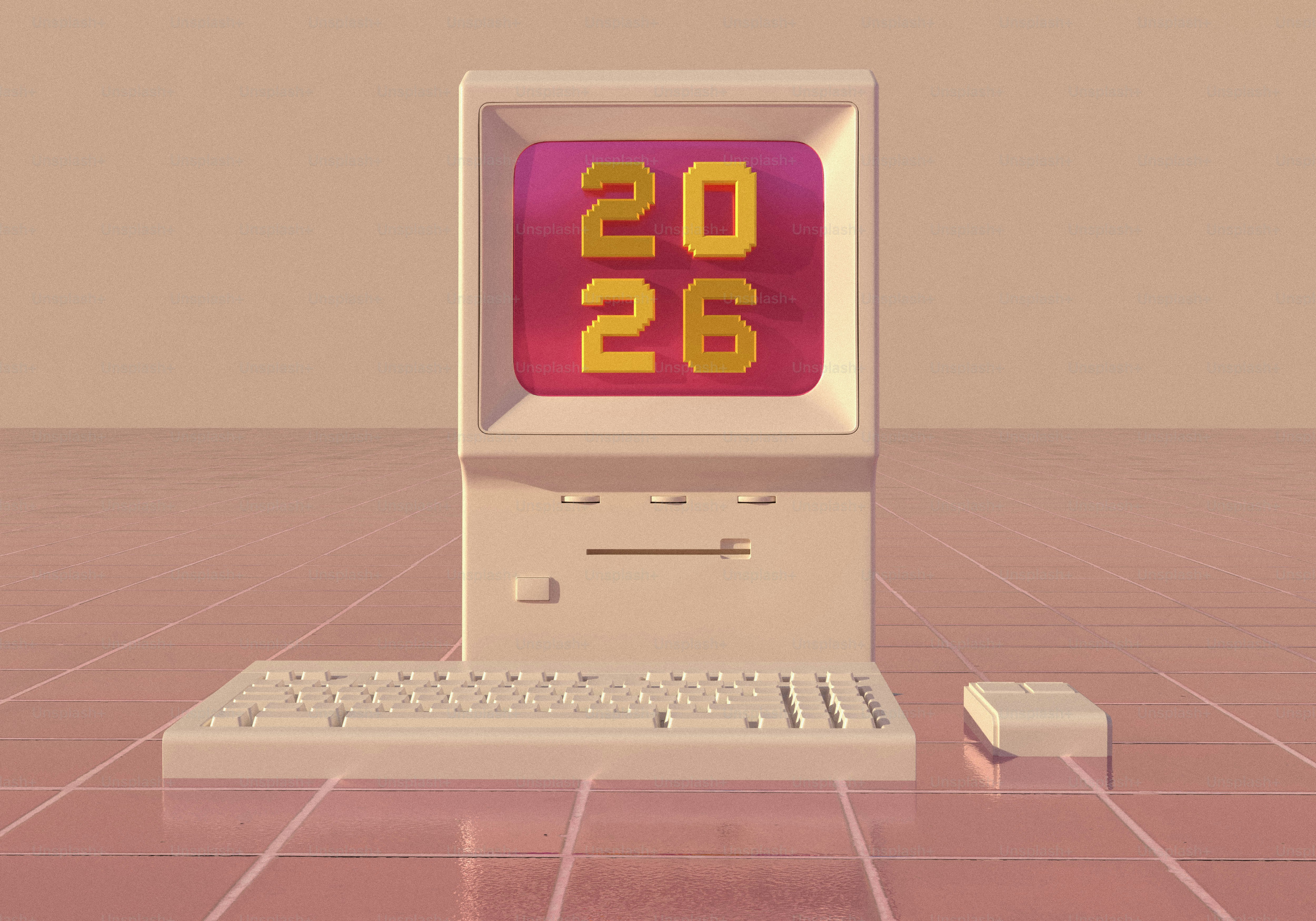 Retro computer displays the year 2026