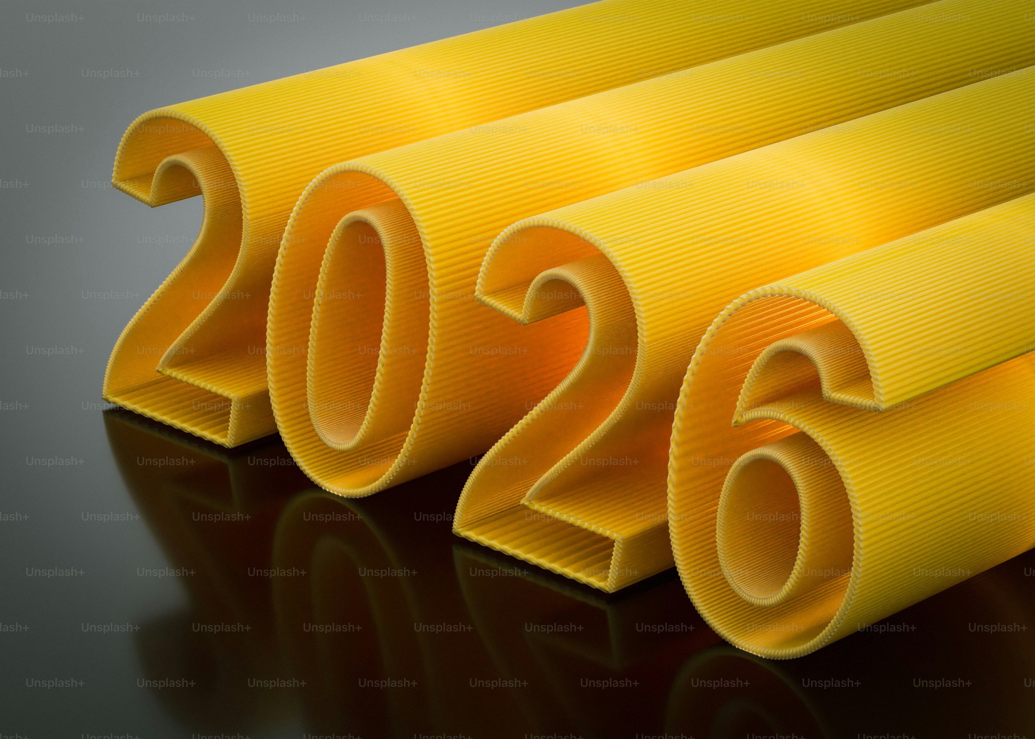 The year 2026 in yellow 3D numbers