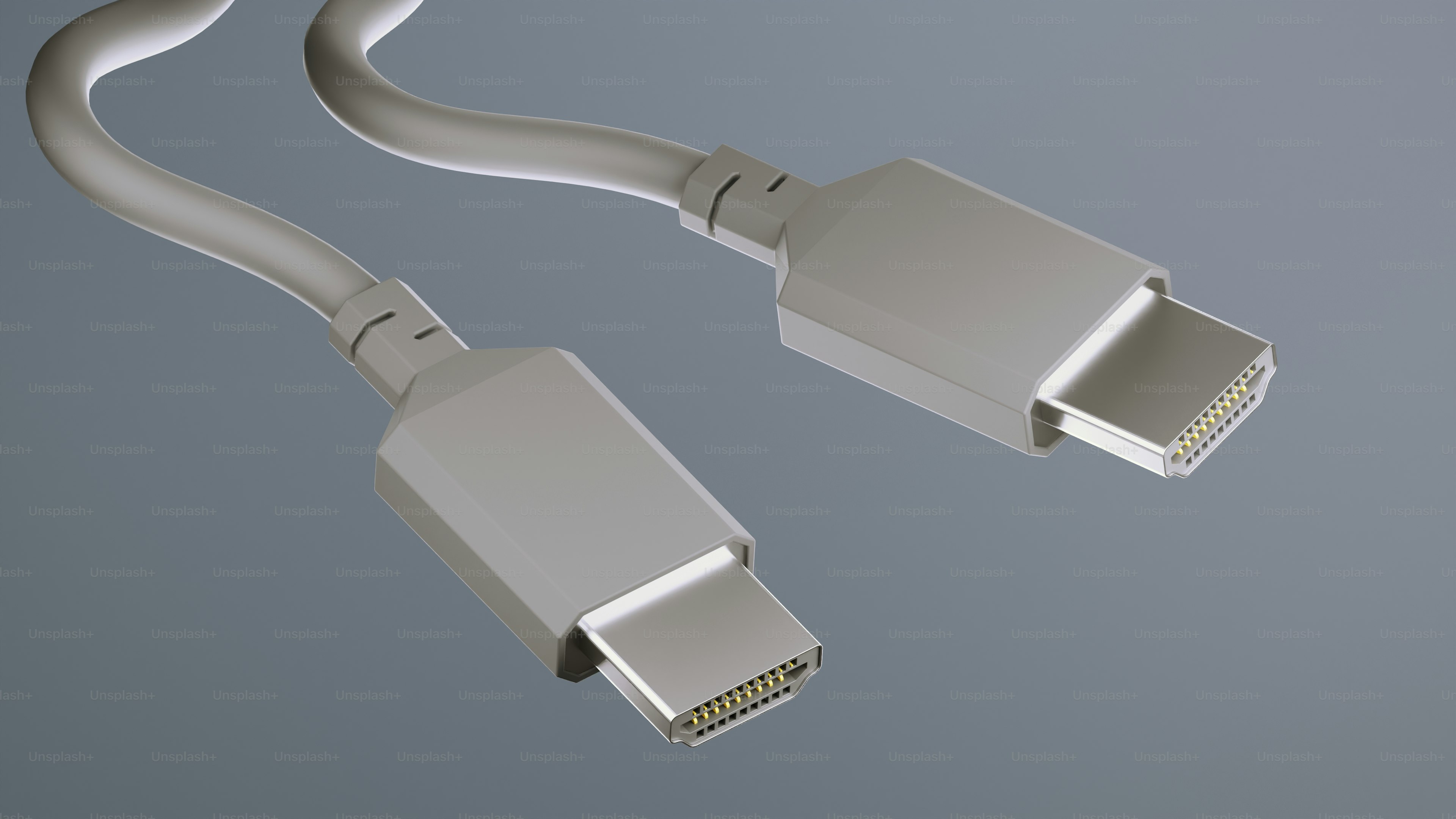Two white hdmi cables with connectors