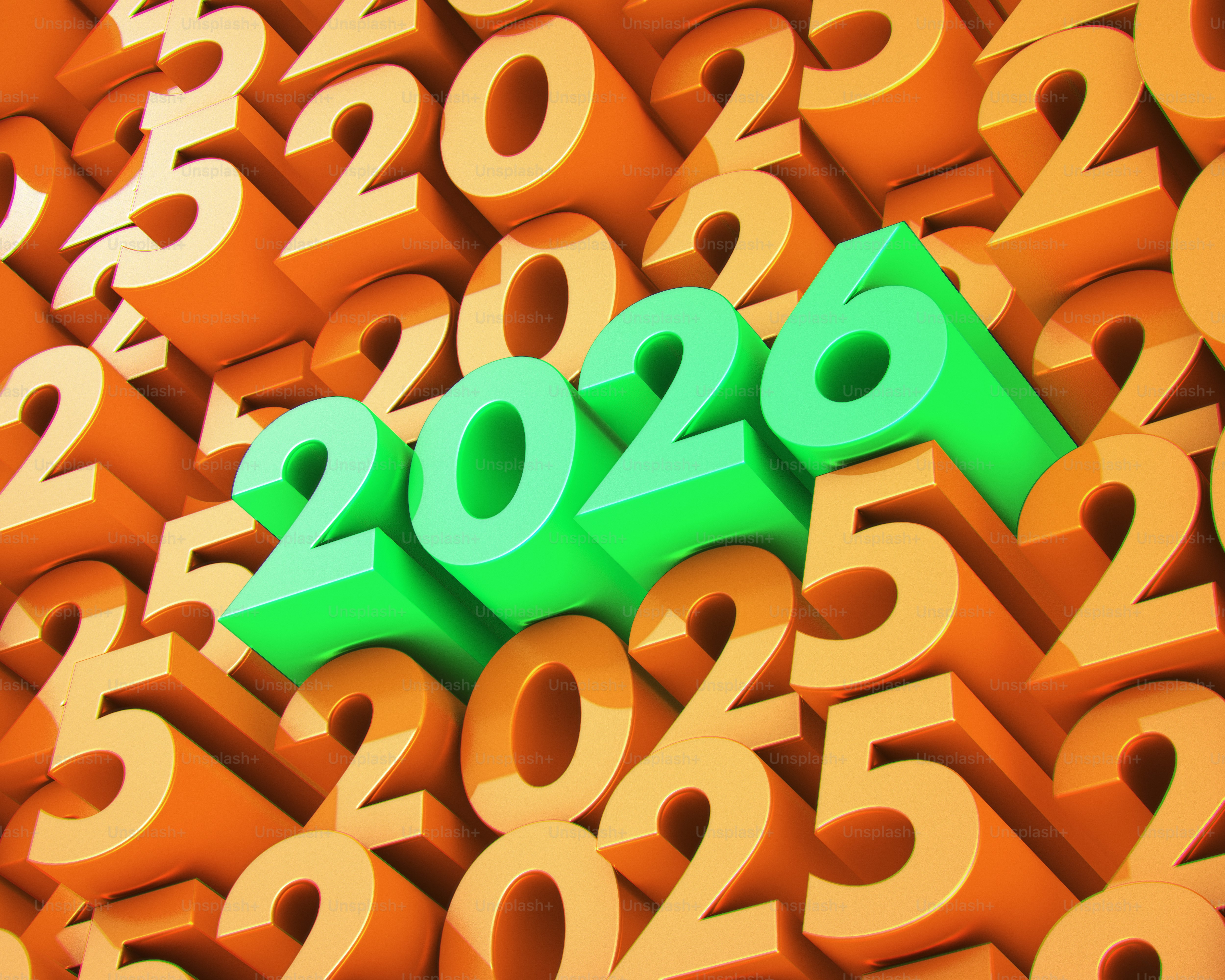 Angka hijau 2026 menonjol dari angka oranye 2025
