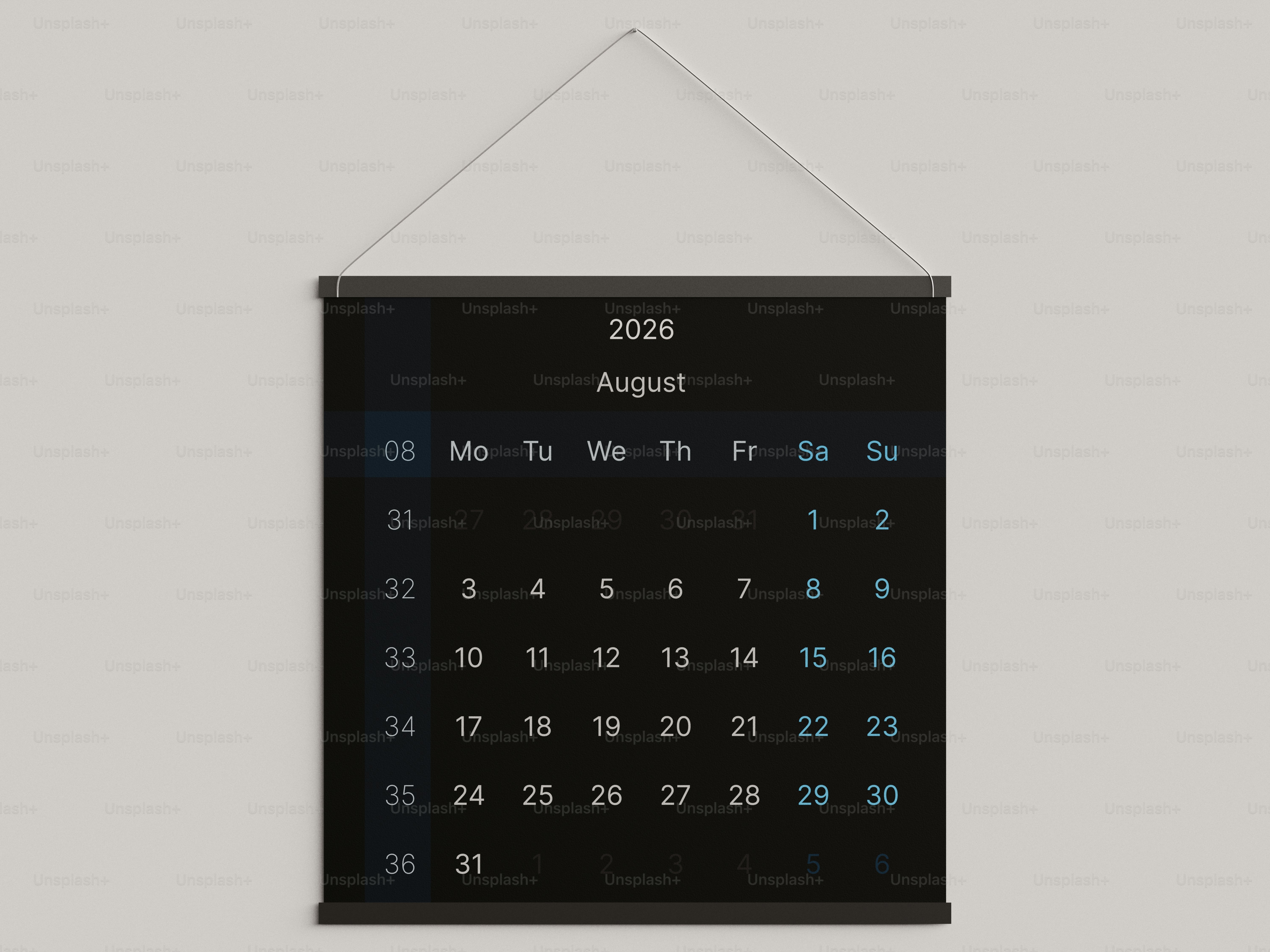 August 2020 calendar hanging on a wall
