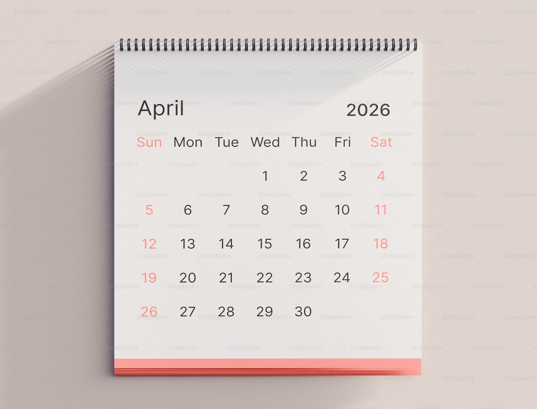 Calendar showing april 2026