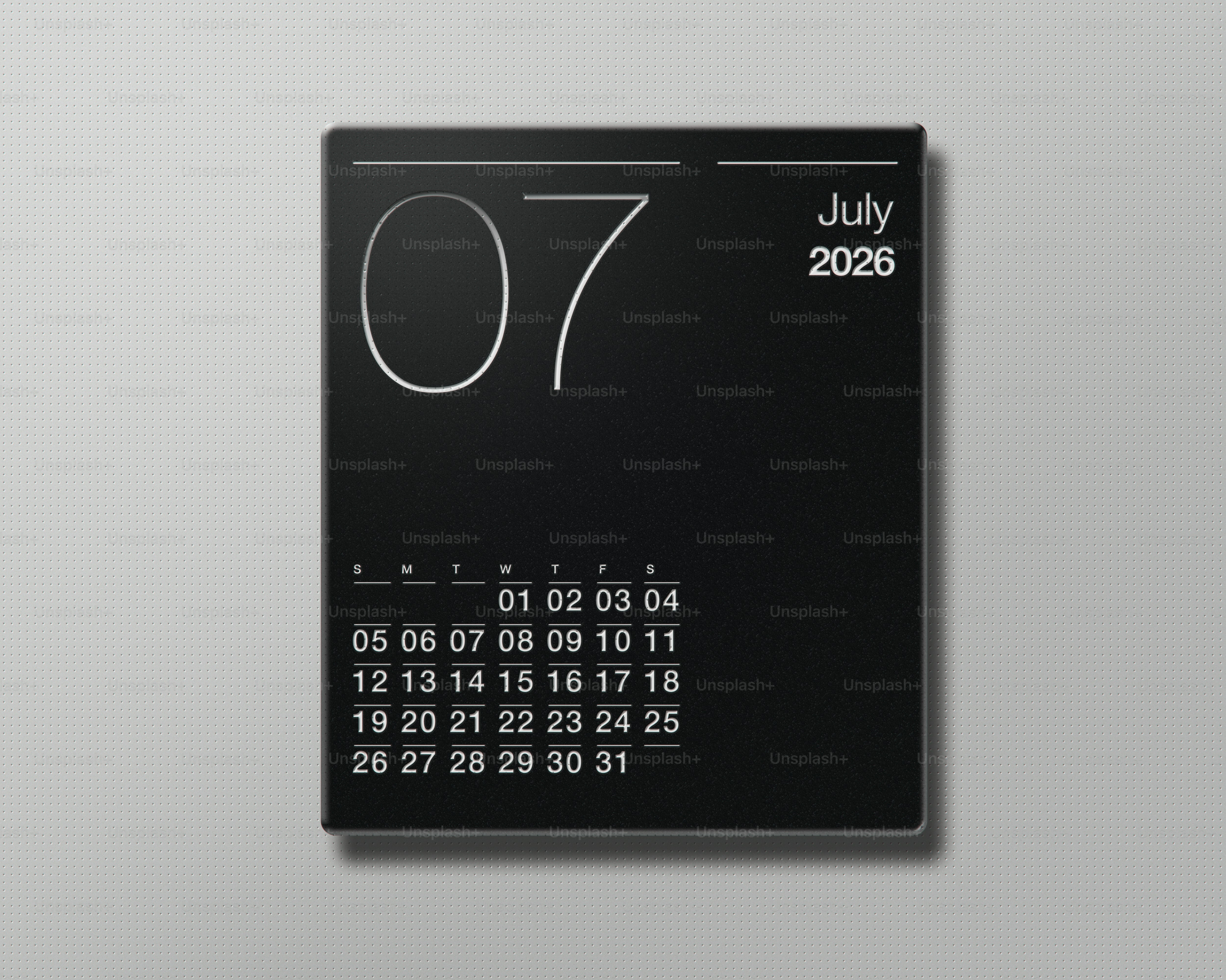 A black calendar showing july 2026