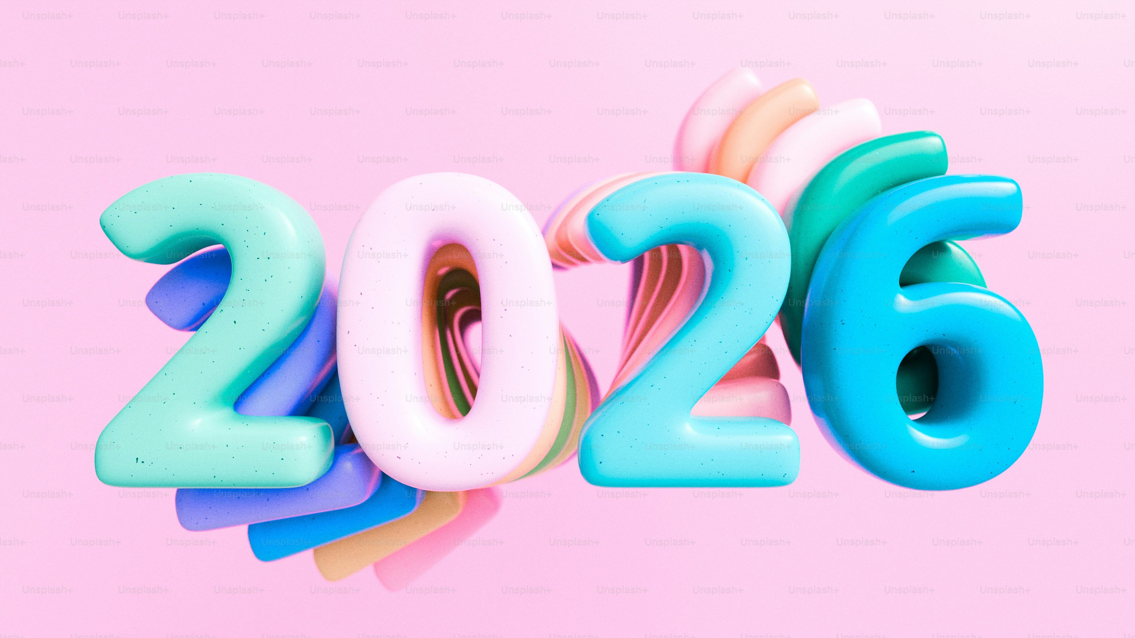 Colorful 2026 numbers on pink background