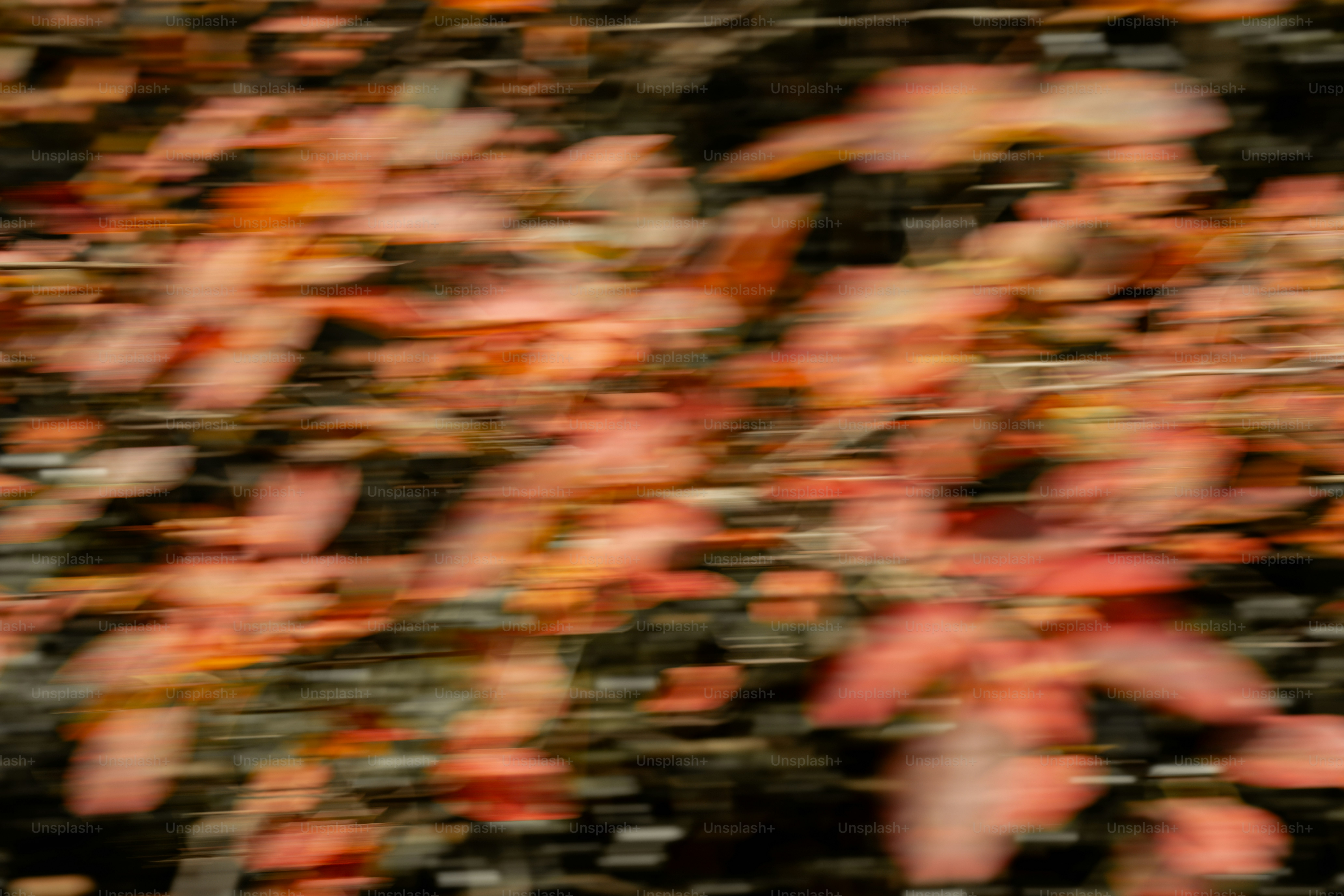 Blurry autumn leaves on a dark background