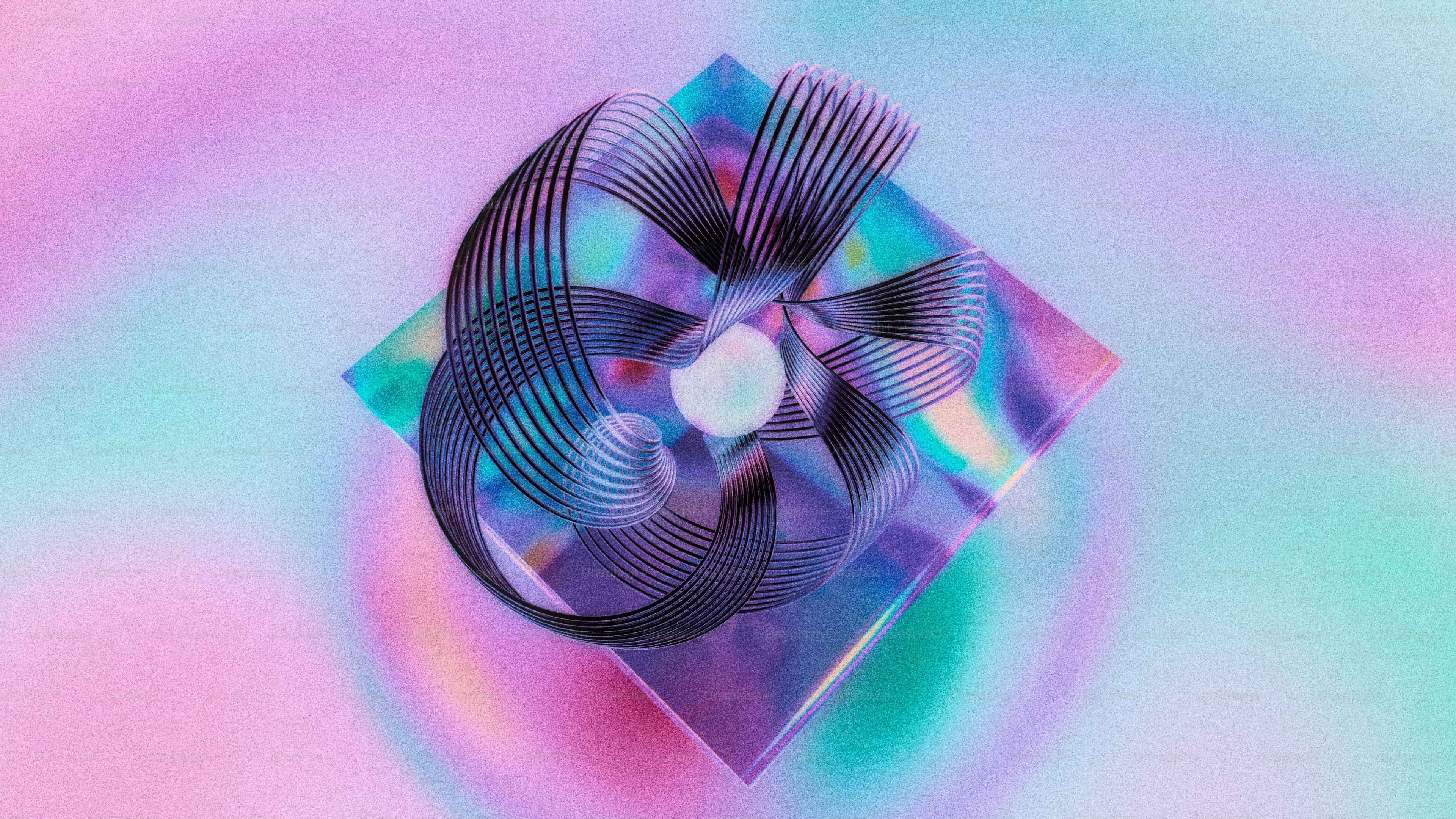 Abstract geometric sculpture with iridescent colors
