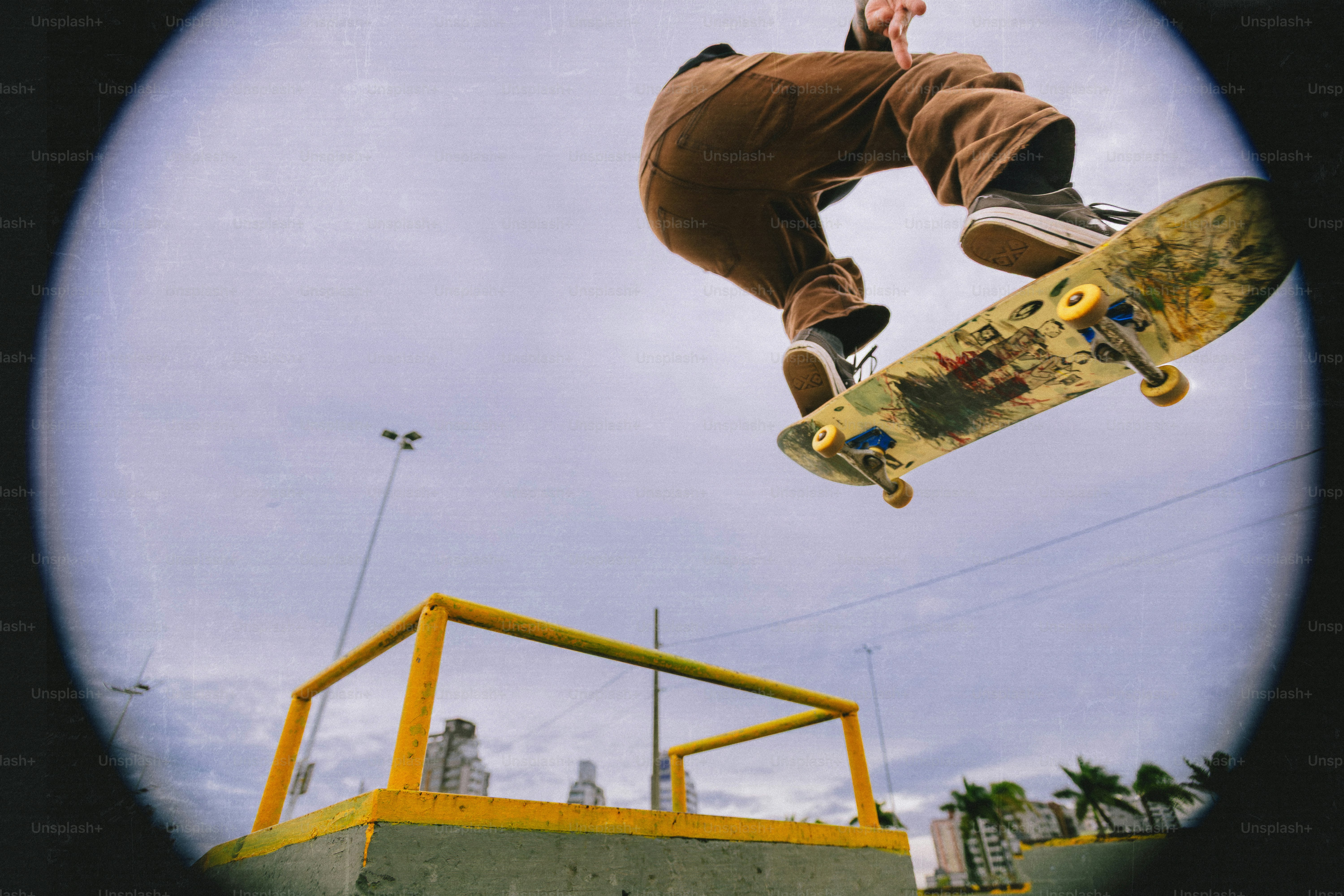 Skateboarder performs a trick in the air