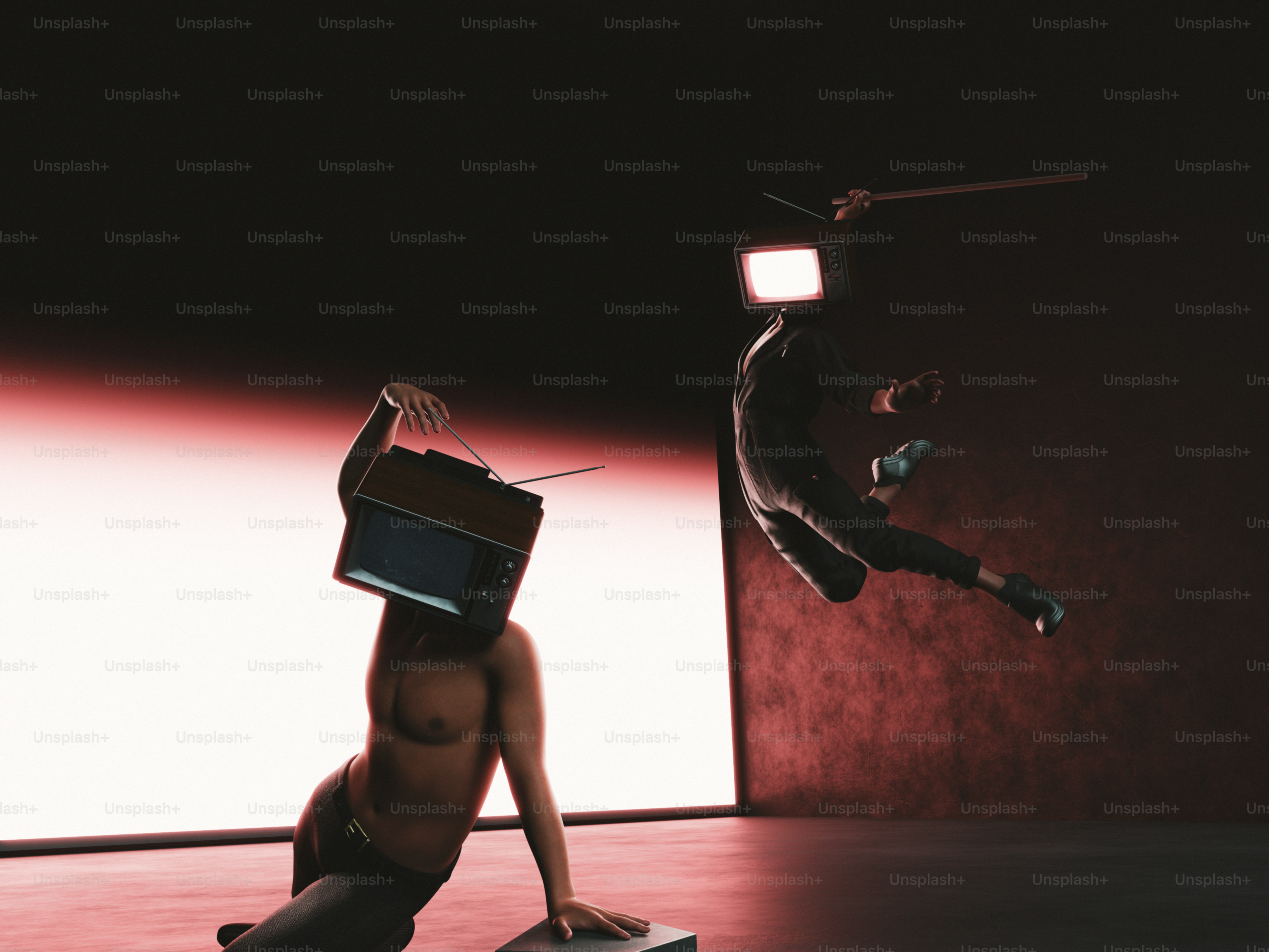 Two dancers with vintage televisions for heads photo – Human Image on ...