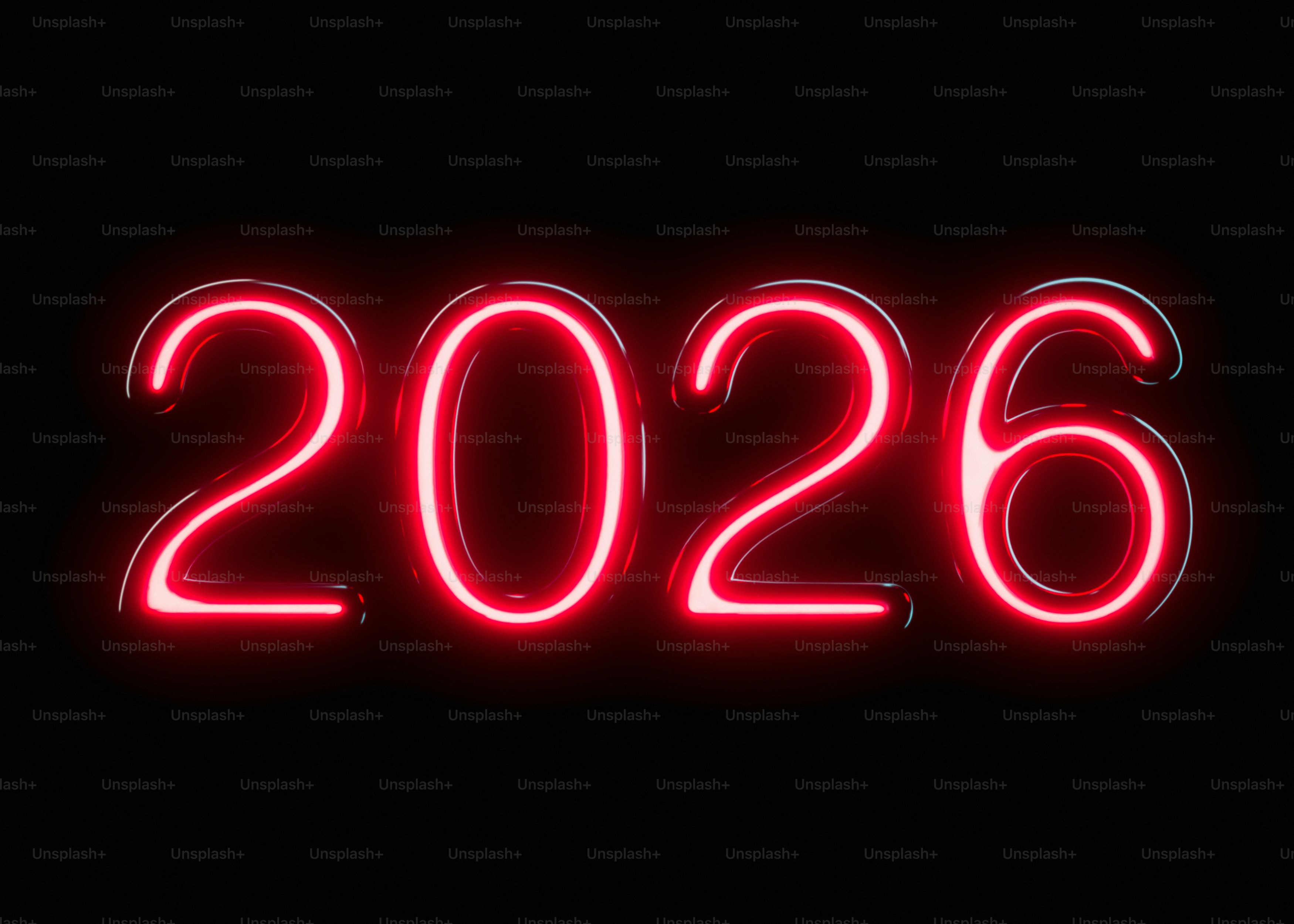 Red neon numbers spelling out 2026