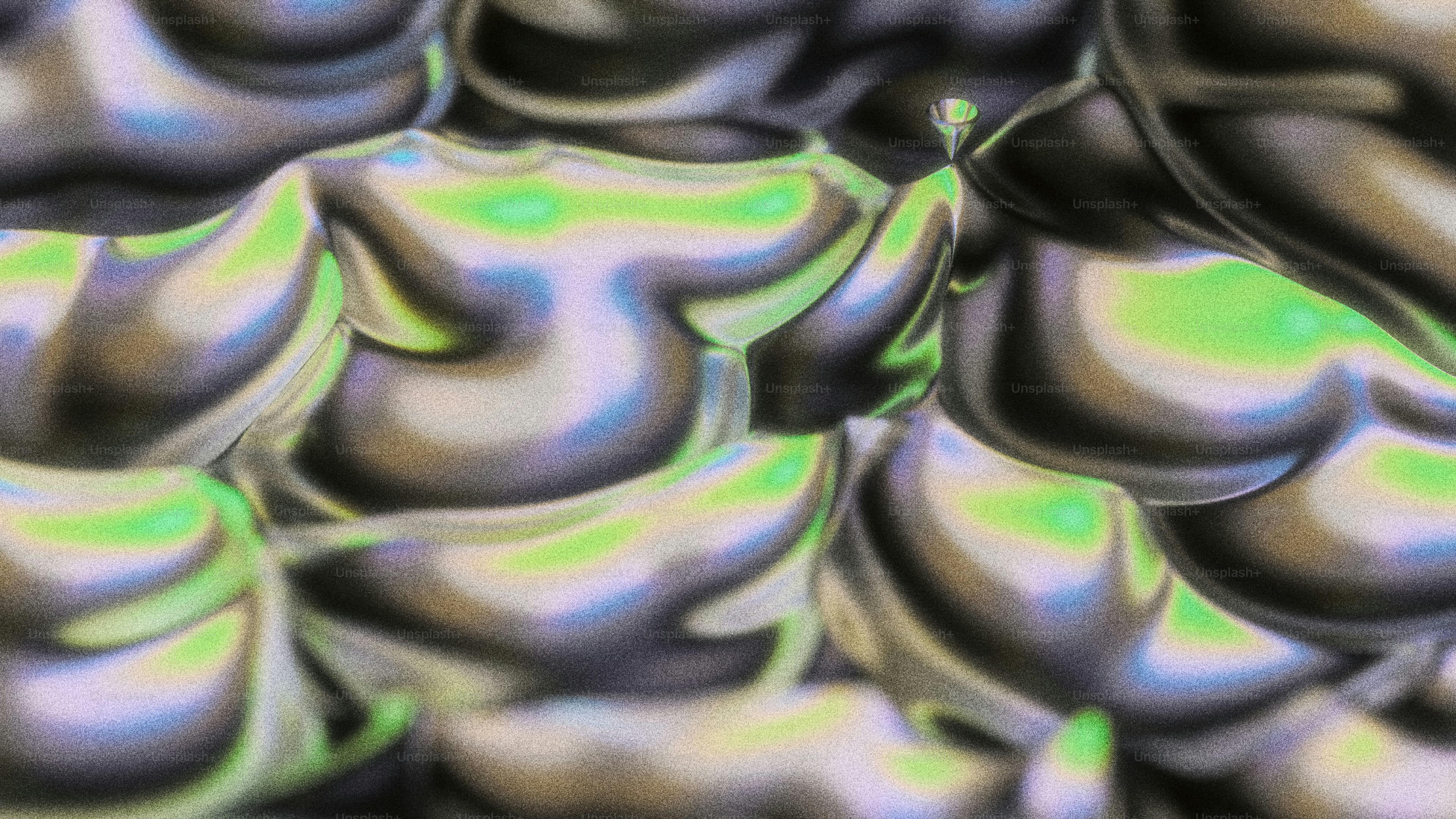 Abstract metallic blobs with green highlights